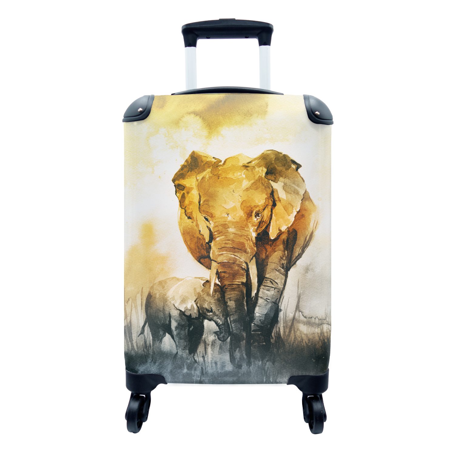 MuchoWow Handgepäckkoffer Elefant - Kind - Aquarell, 4 Rollen, Reisetasche mit rollen, Handgepäck für Ferien, Trolley, Reisekoffer