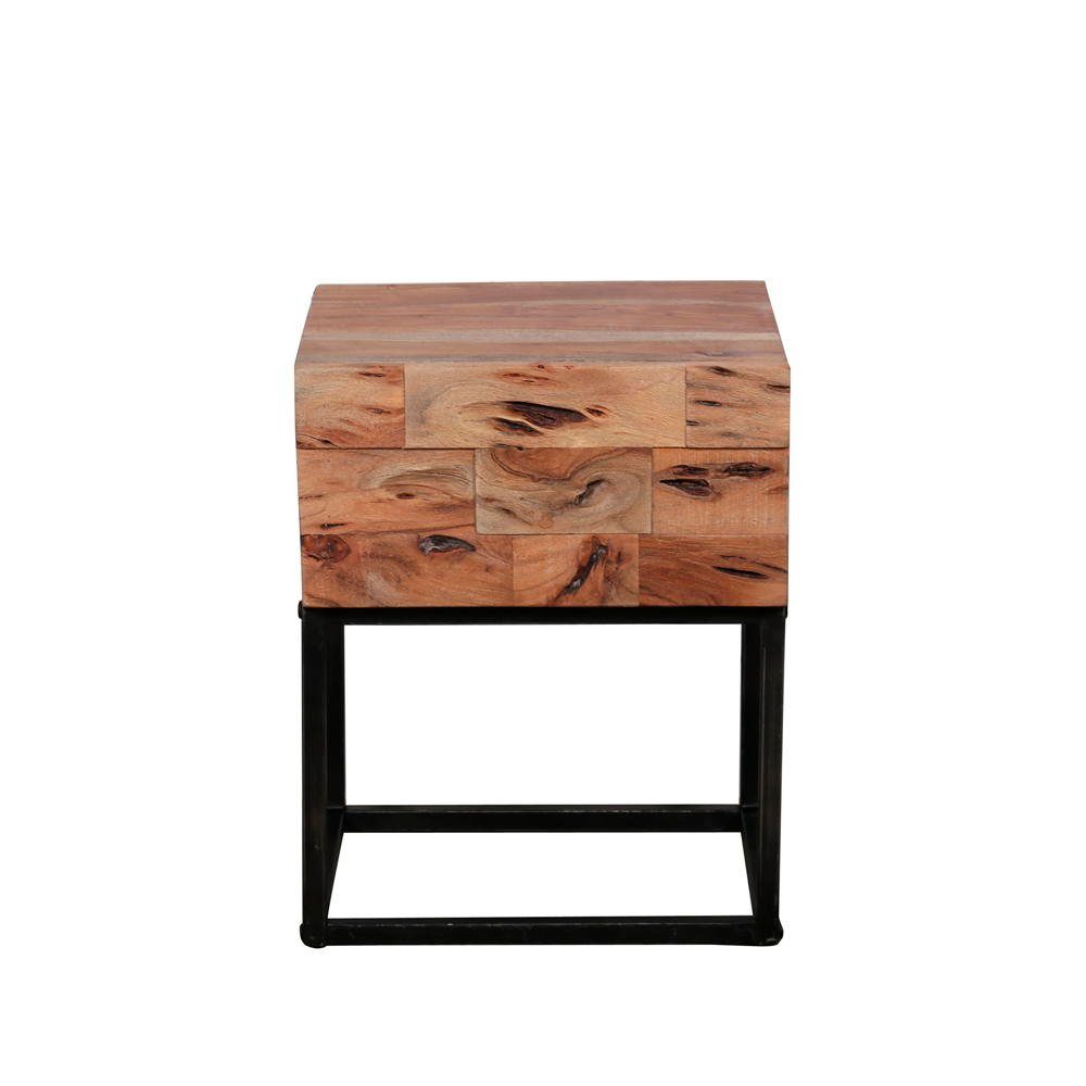 und Natur-hell Massivholz Schwarz-, Schublade Beistelltisch mit in Meilani RINGO-Living Nachttisch Möbel