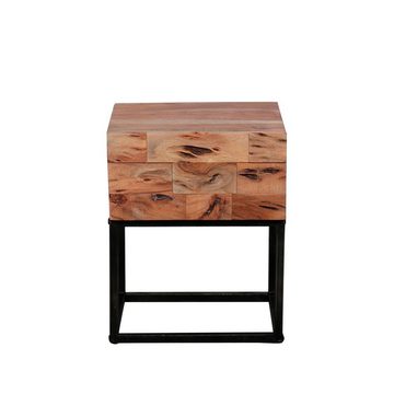 RINGO-Living Beistelltisch Massivholz Nachttisch Meilani mit Schublade in Natur-hell und Schwarz-, Möbel