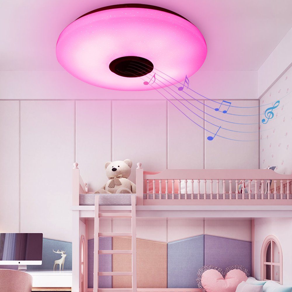 Rosnek Deko, APP/Fernbedienung, 3000-6500K+RGB, Mount Schlafzimmer Wohnzimmer Flush Deckenleuchte für Dimmbar, Bluetooth-Lautsprecher, Party
