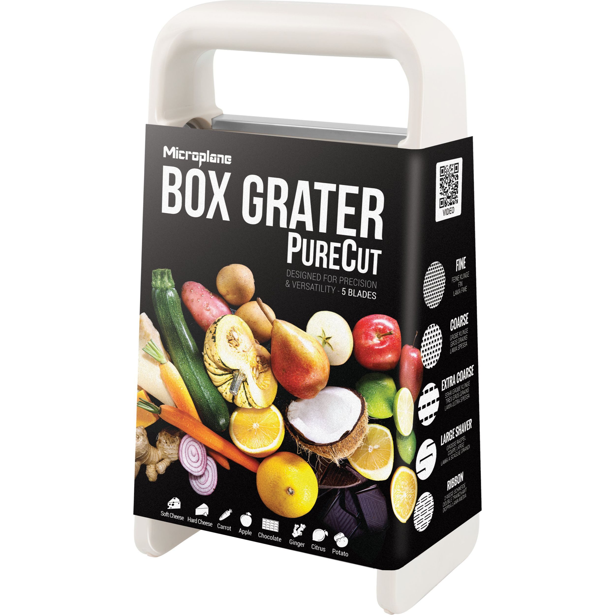 Microplane Küchenreibe Box Grater / Vierkantreibe PureCut – 5-in-1 – Cashmere Beige