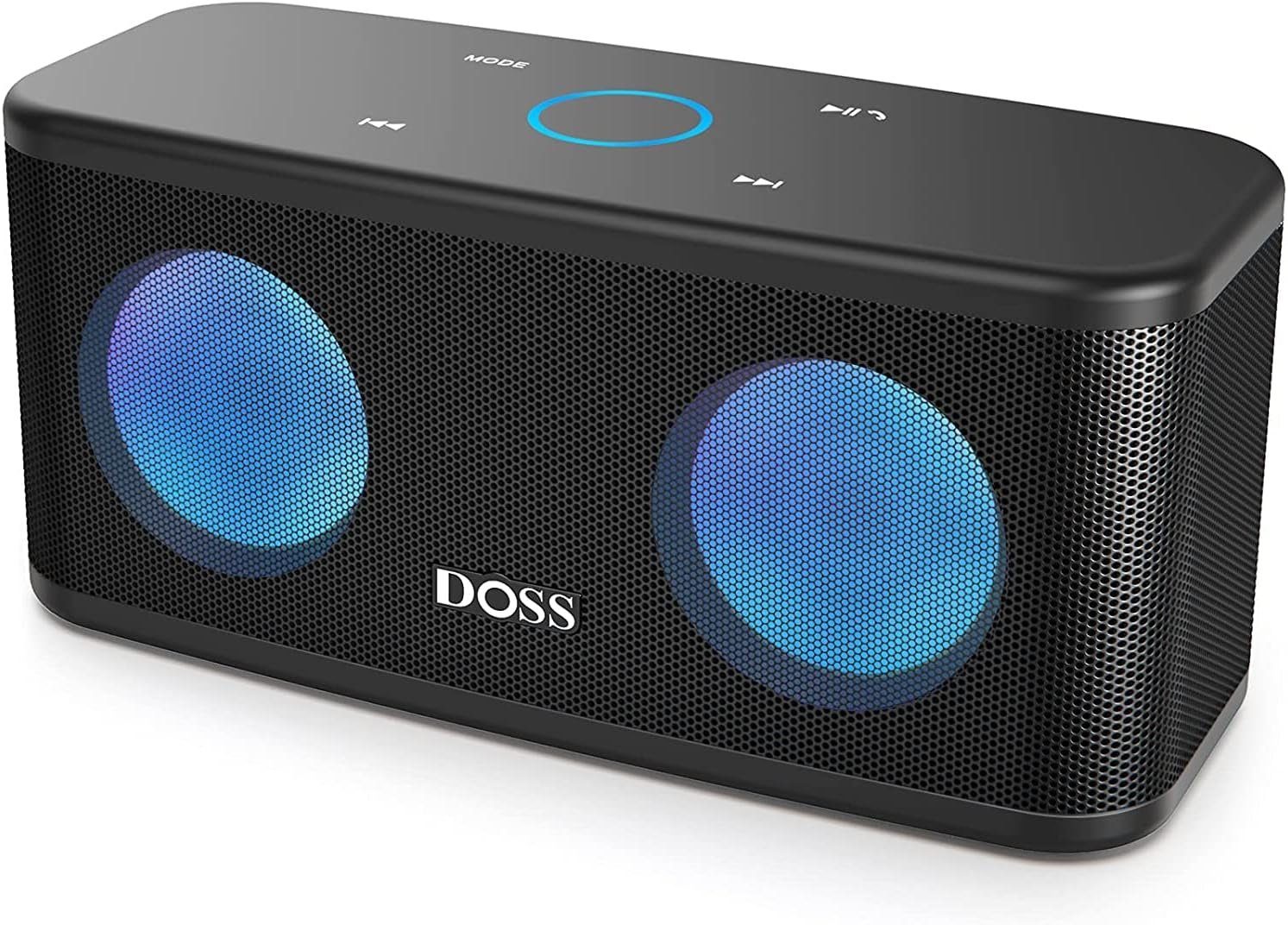 DOSS Stereo Wireless Lautsprecher (Bluetooth, 16 W, Musikbox Dual-Bass 20h Akku Touch-Steuerung, Lichter, IPX5 Wasserdicht)
