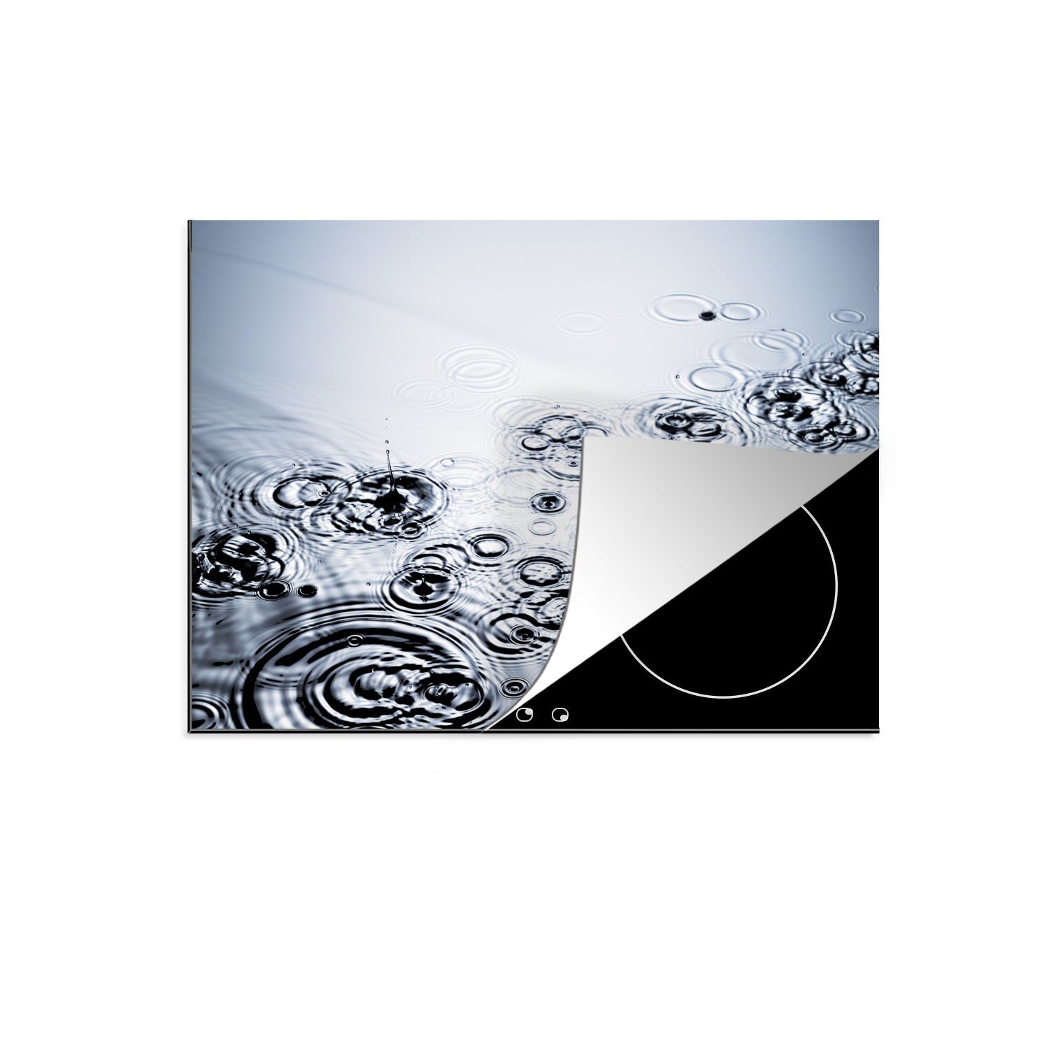 MuchoWow Herdblende-/Abdeckplatte Tröpfchen bilden Kreise im Wasser, Vinyl, (1 tlg), 71x52 cm, Induktionskochfeld Schutz für die küche, Ceranfeldabdeckung | Herdabdeckplatten