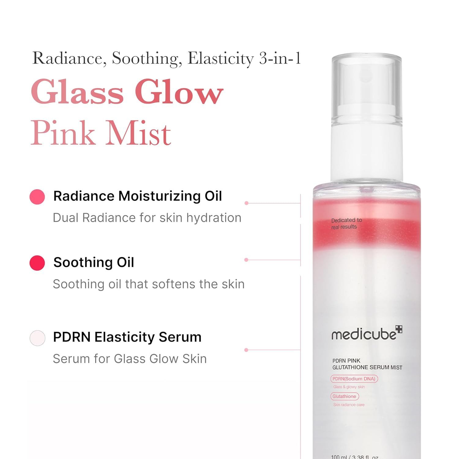 Medicube Gesichtsserum PDRN Pink Glutathione Serum Mist 100 ml – 3-in-1 Gesichtsnebel mit 7 -Peptid-Komplex, aufhellend, straffend, vegan K-Beauty Spray, für empfindliche Haut, Glow & Elastizität, auch über Make-up