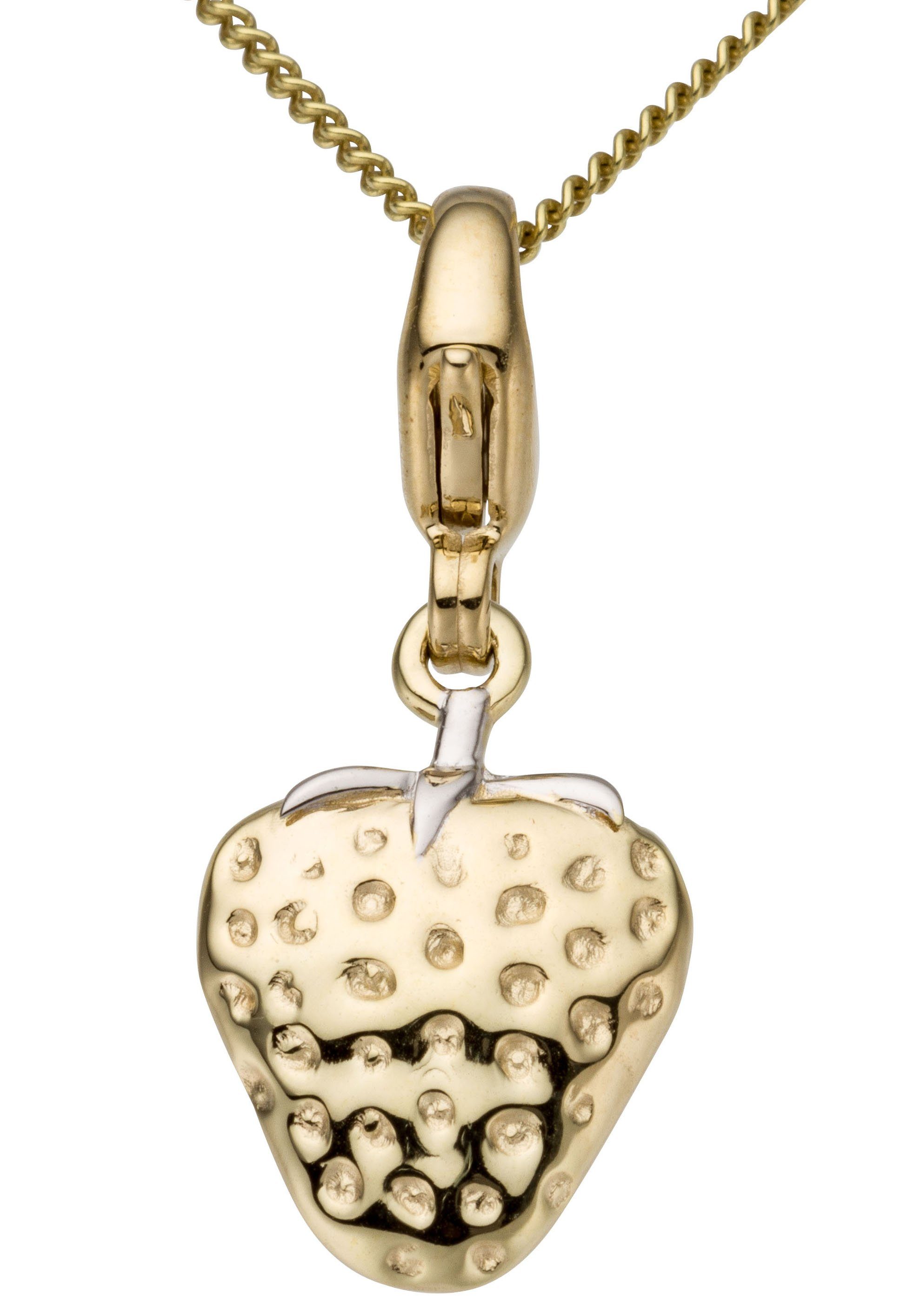Firetti Charm-Einhänger Schmuck Geschenk Gold 375 Halskette Charmarmband Gold-Charm Erdbeere, zu Kleid, Shirt, Jeans, Sneaker! Anlass Geburtstag Weihnachten | Charm-Anhänger