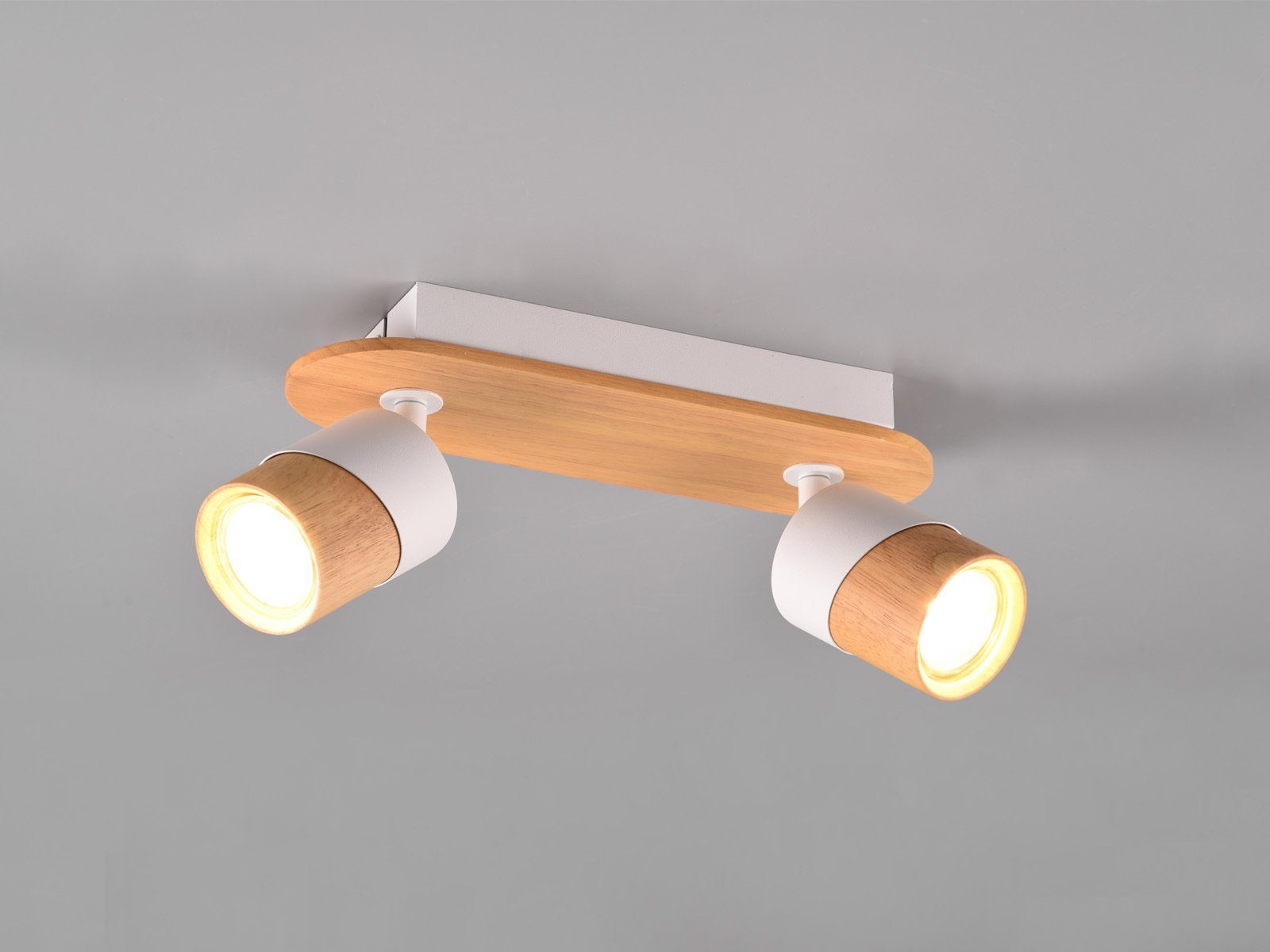 meineWunschleuchte LED Deckenstrahler, Dimmfunktion, LED wechselbar, warmweiß, innen, kleine Holz-lampe Spot schwenkbar, Deckenstrahler Treppenhaus Naturfarben-Weiß