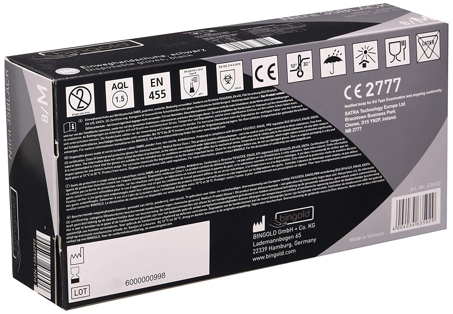 Metamorph Einweghandschuhe Bingold Nitril 35Black - Einweghandschuhe - schwar