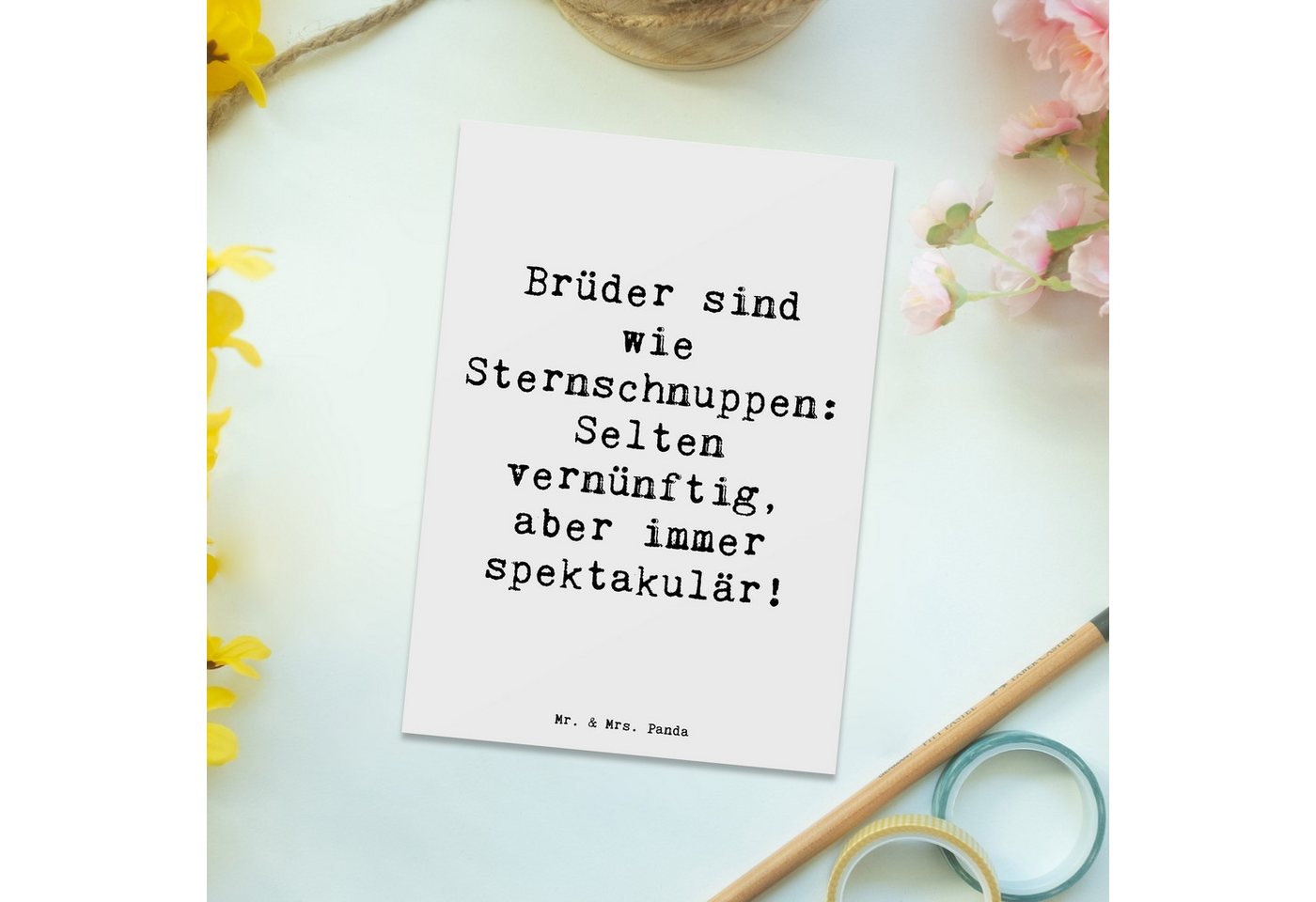 Thumbnail - Mr. & Mrs. Panda Postkarte Brüder Sternschnuppen - Weiß - Geschenk, unvernünftig, Karte, Freude, Matt Rückseite