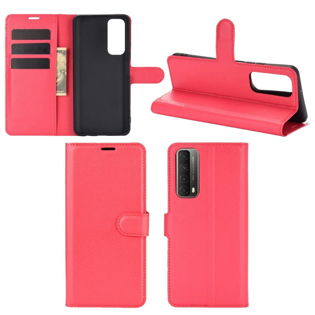 Wigento Handyhülle Für Huawei P Smart 2021 Tasche Wallet Premium Schutz Hülle Case Cover Etui + 0,26mm H9 2.5 Hart Glas