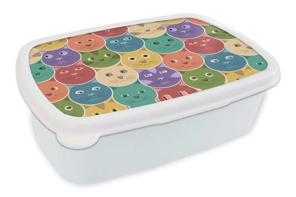 Design, - Brotdose, und Regenbogen - Jungs Erwachsene, Mädchen für weiß MuchoWow Katzen Kinder Lunchbox Brotbox und - (2-tlg), Kind für Kunststoff,