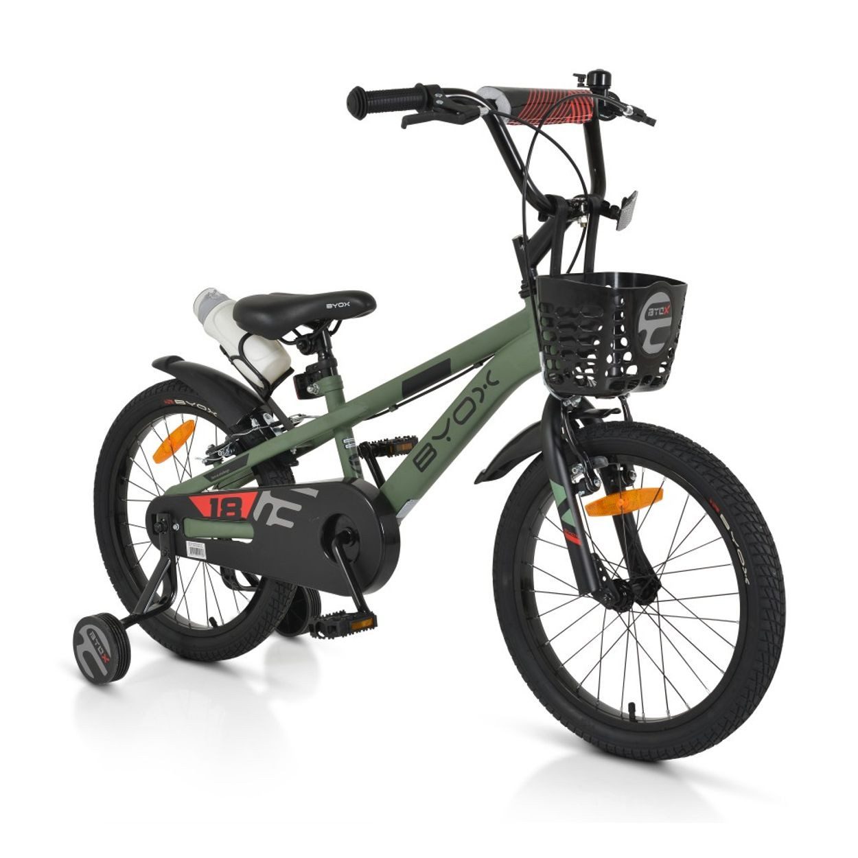 Byox Kinderfahrrad Kinderfahrrad Challenge 18", 1 Gang 1 Gang, keine, Frontkorb Flasche Stützräder ab 5 Jahre
