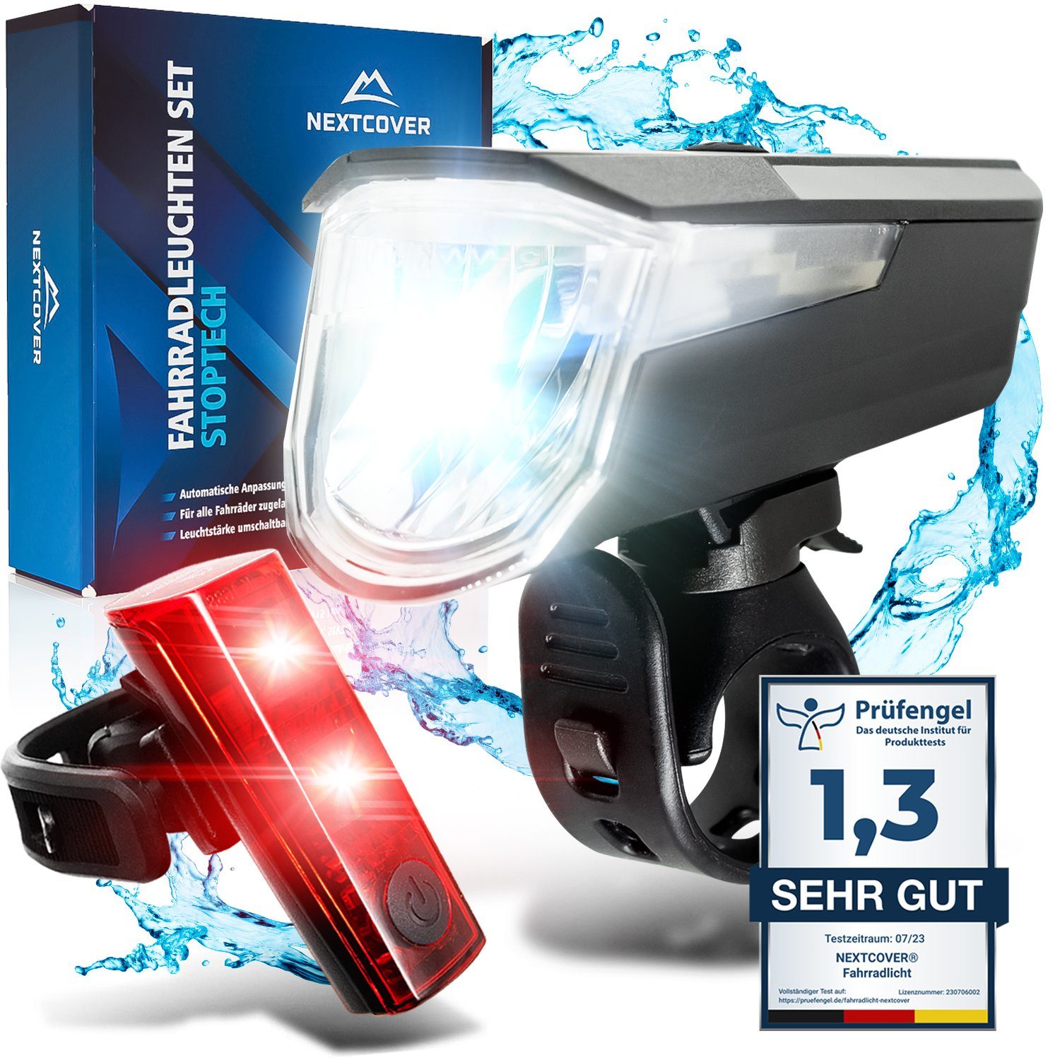 Fahrradbeleuchtung NEXTCOVER® Fahrradlicht Set mit [LightSense] Sensor & 11h Akkulaufzeit