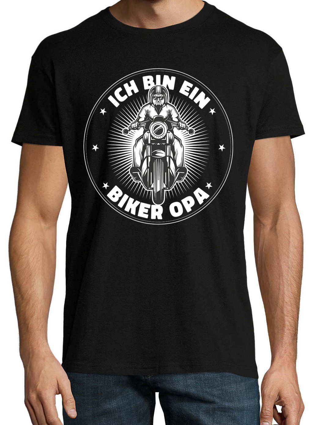 Herren Bin Designz Shirt Youth Opa" mit trendigem "Ich Ein T-Shirt Biker Frontprint Schwarz