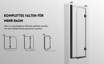 GOEZES Badewannenfaltwand BxH:100x140 110x140 120x140cm Badewannenaufsatz 2 teilig 180° faltbar, 5mm Sicherheitsglas beideseitig Nano, Verstellber Aluprofile, Rechts-und Links montierbar