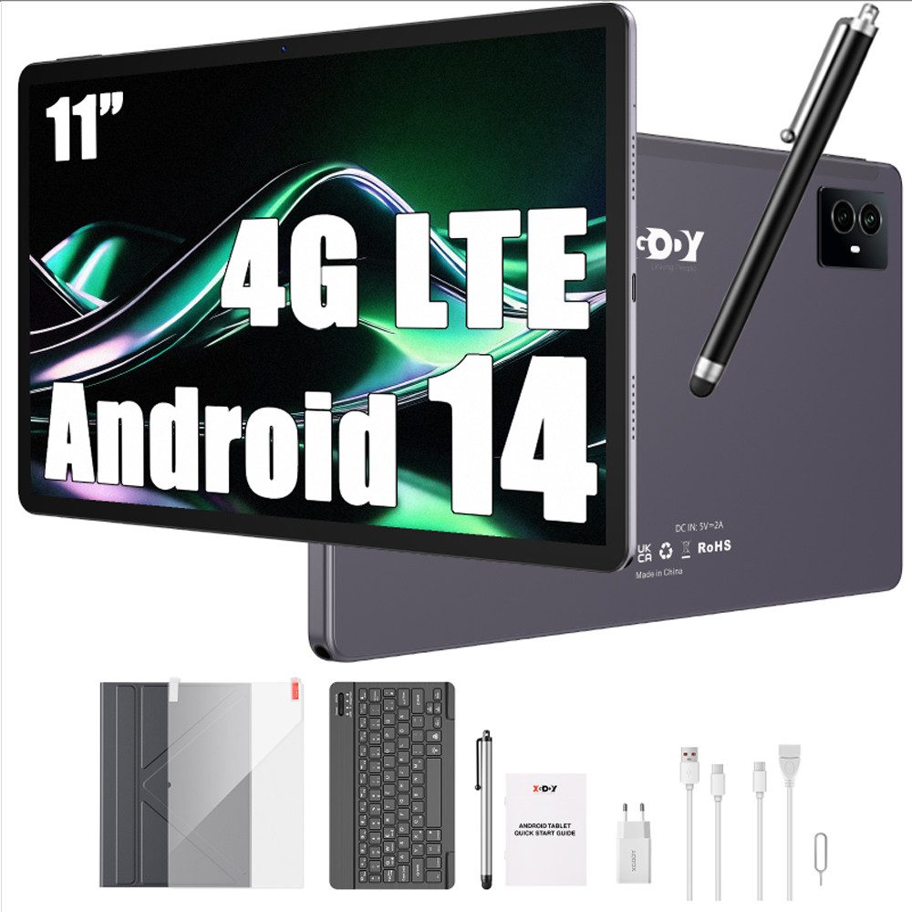 Android 14/11 Zoll 4G LTE 2 SIM Mit Tastatur Tablet