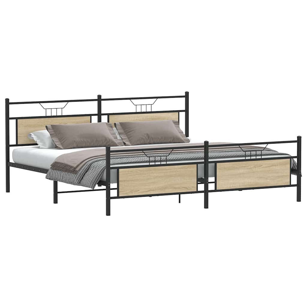 vidaXL Bett Metallbett ohne Matratze Sonoma-Eiche günstig online kaufen