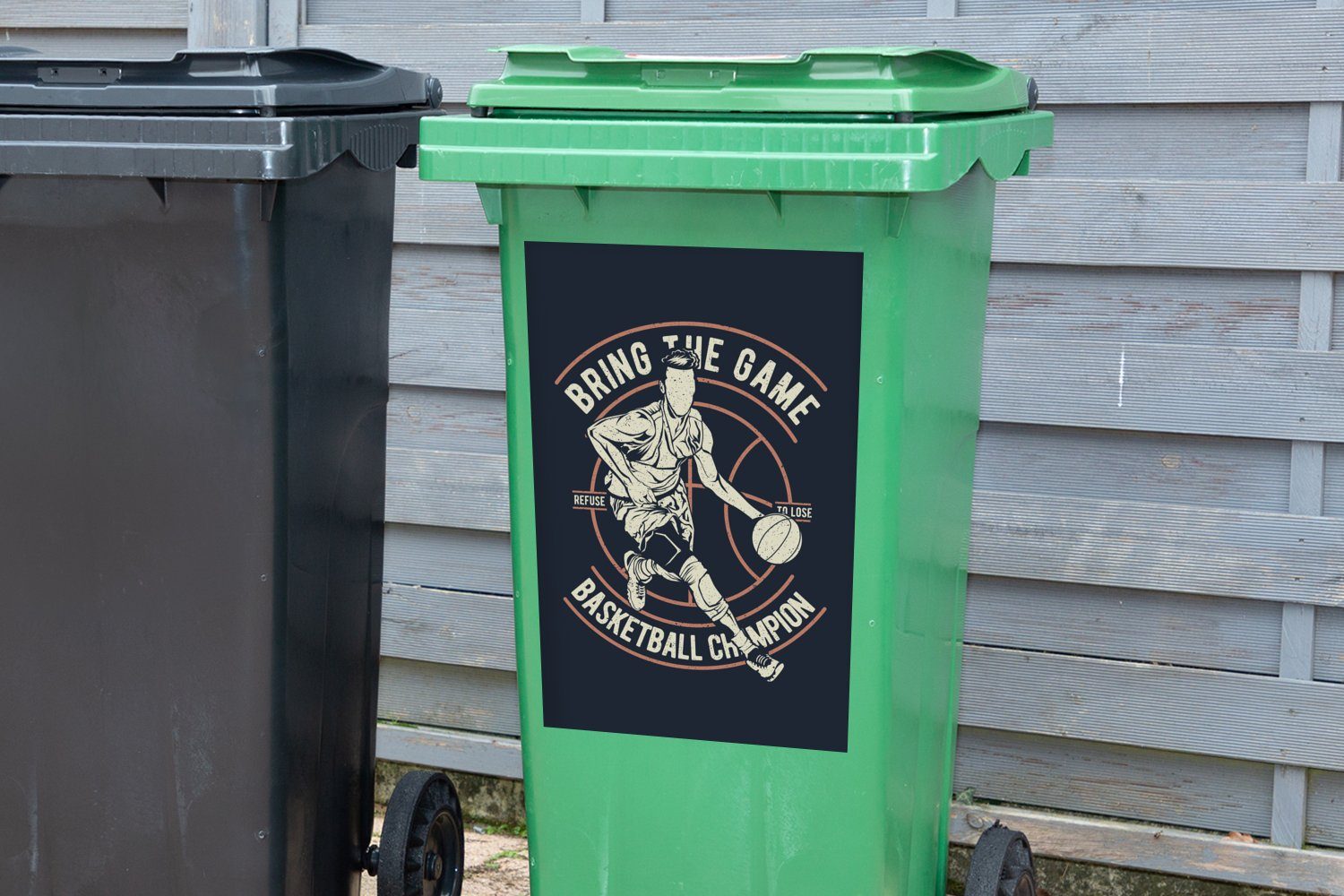 MuchoWow Wandsticker Basketball Container, Ball Jahrgang St), Mülltonne, Abfalbehälter (1 - - Mülleimer-aufkleber, Sticker