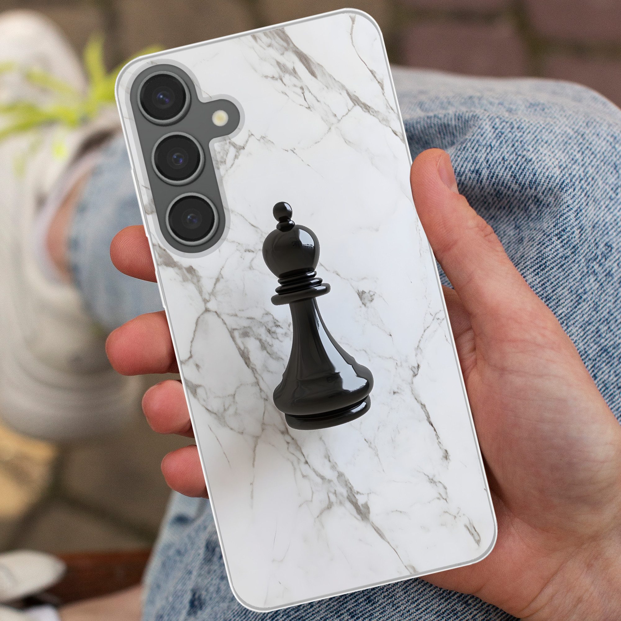 MuchoWow Handyhülle für Samsung Galaxy S24 Plus Schachfigur - Läufer - Schwarz - Marmor, Phone Case, Silikon, Schutzhülle Dünn