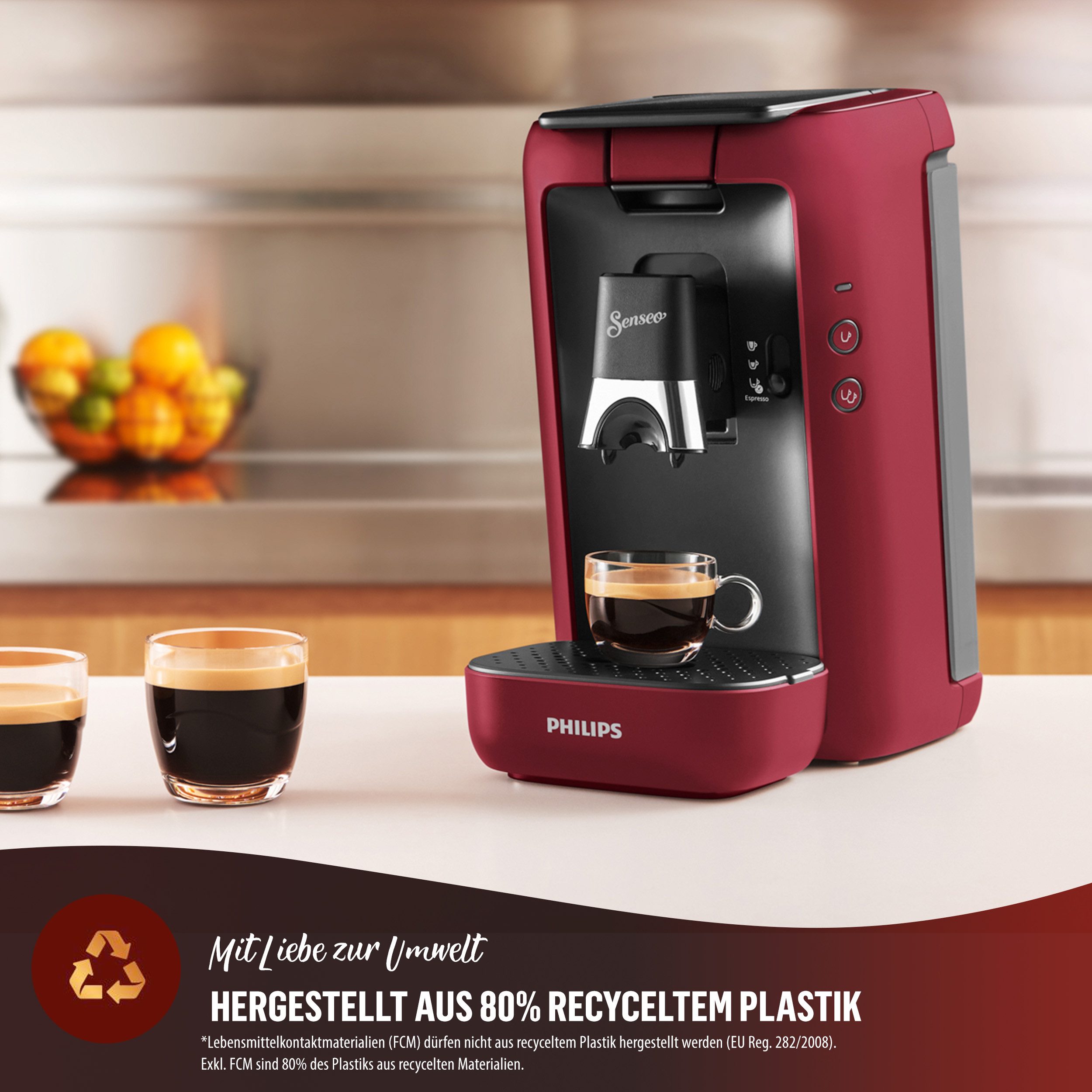 Philips Senseo Kaffeepadmaschine Maestro CSA260/90, mit drei Kaffee-Einstellungen, aus 80% rec. Plastik, Memo-Funktion