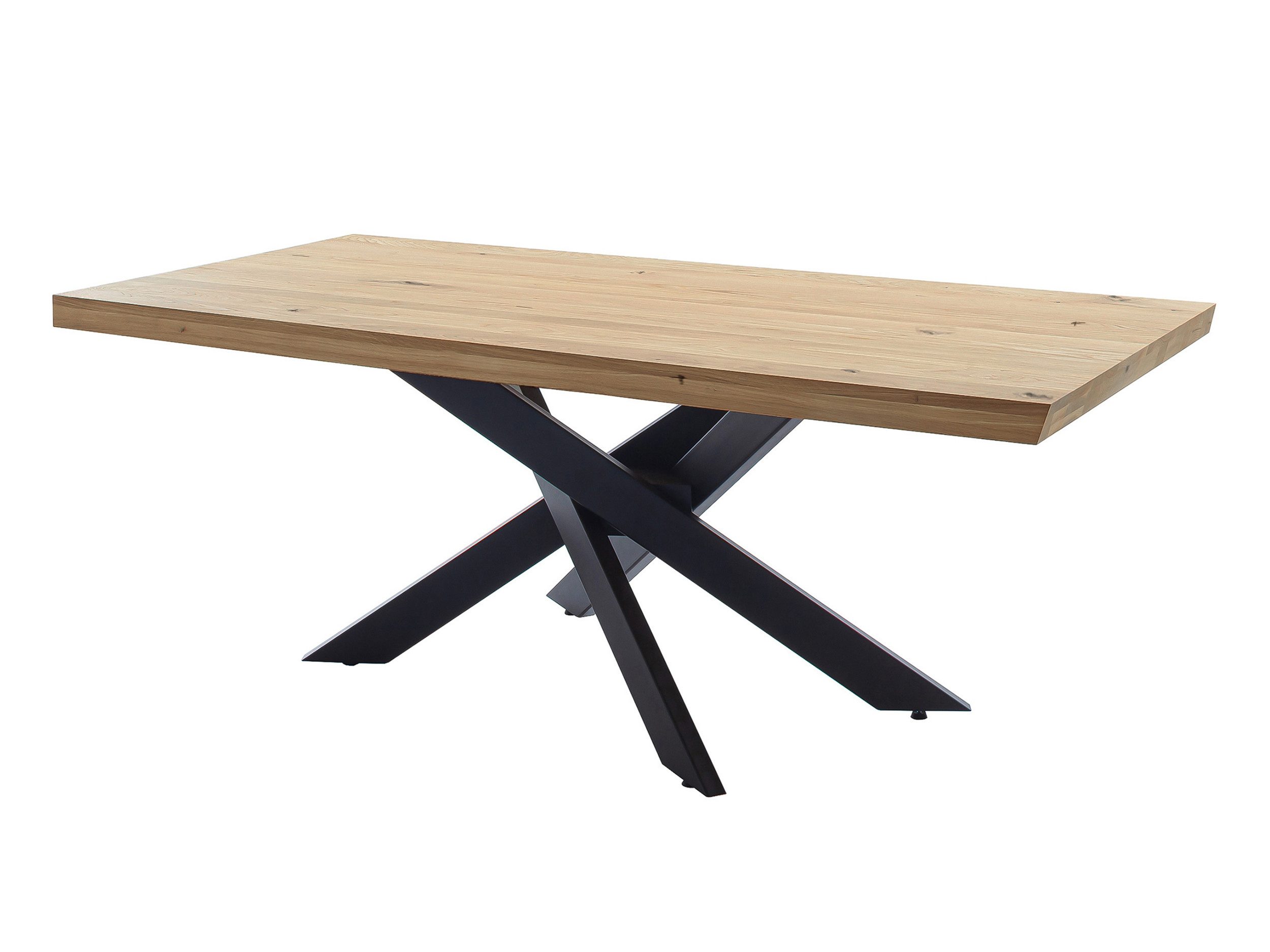 Massivart® Esstisch Wildeiche massiv geölt / 60 mm Platte / 180/200/220 / AHUS, Massivholztisch · Metallgestell · Schweizer Kante · Industrial-Look – Bild 2 von 5
