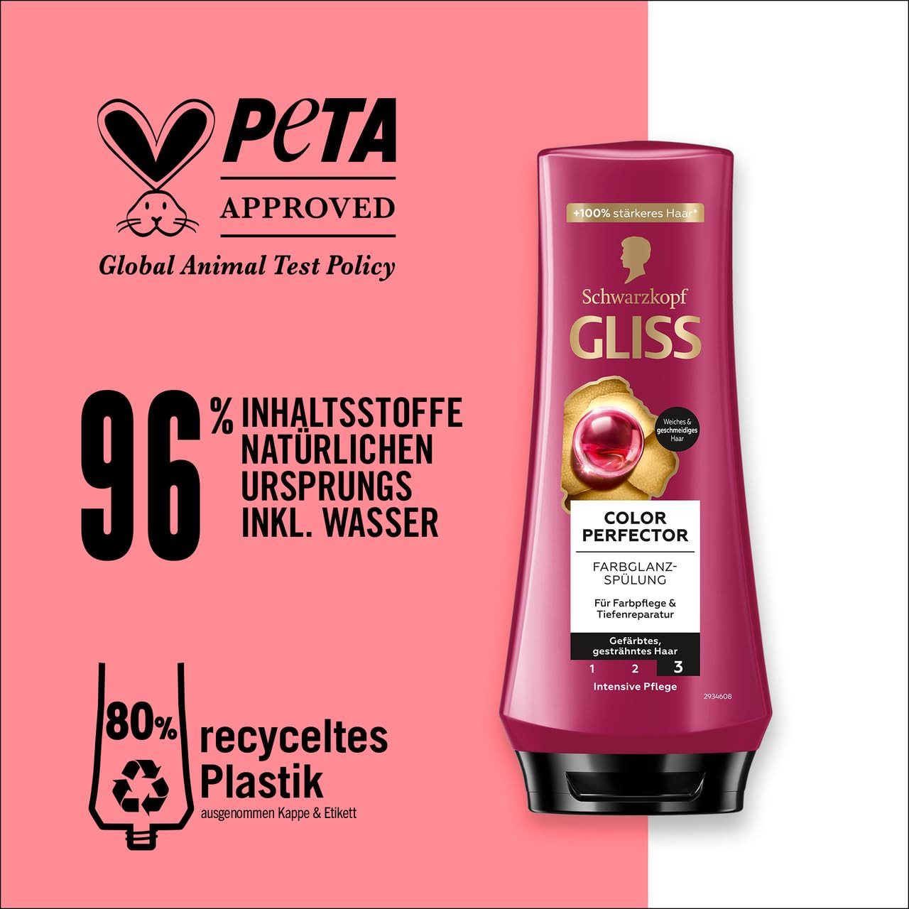 Gliss Haarshampoo Color Perfector 250ml & Haar-Spülung 200ml, 2-tlg., Intensiver Farbschutz, glänzendes Ergebnis, Tiefenreparatur, Farbglanz