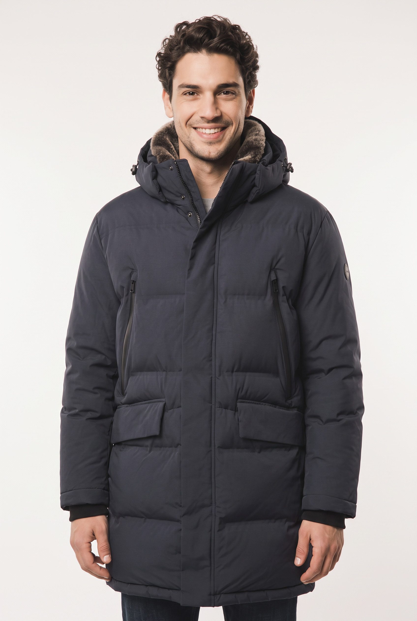 Strellson Parka Ambience Kurzmantel mit gefüttertem Stehkragen Regular Fit abnehmbare Details