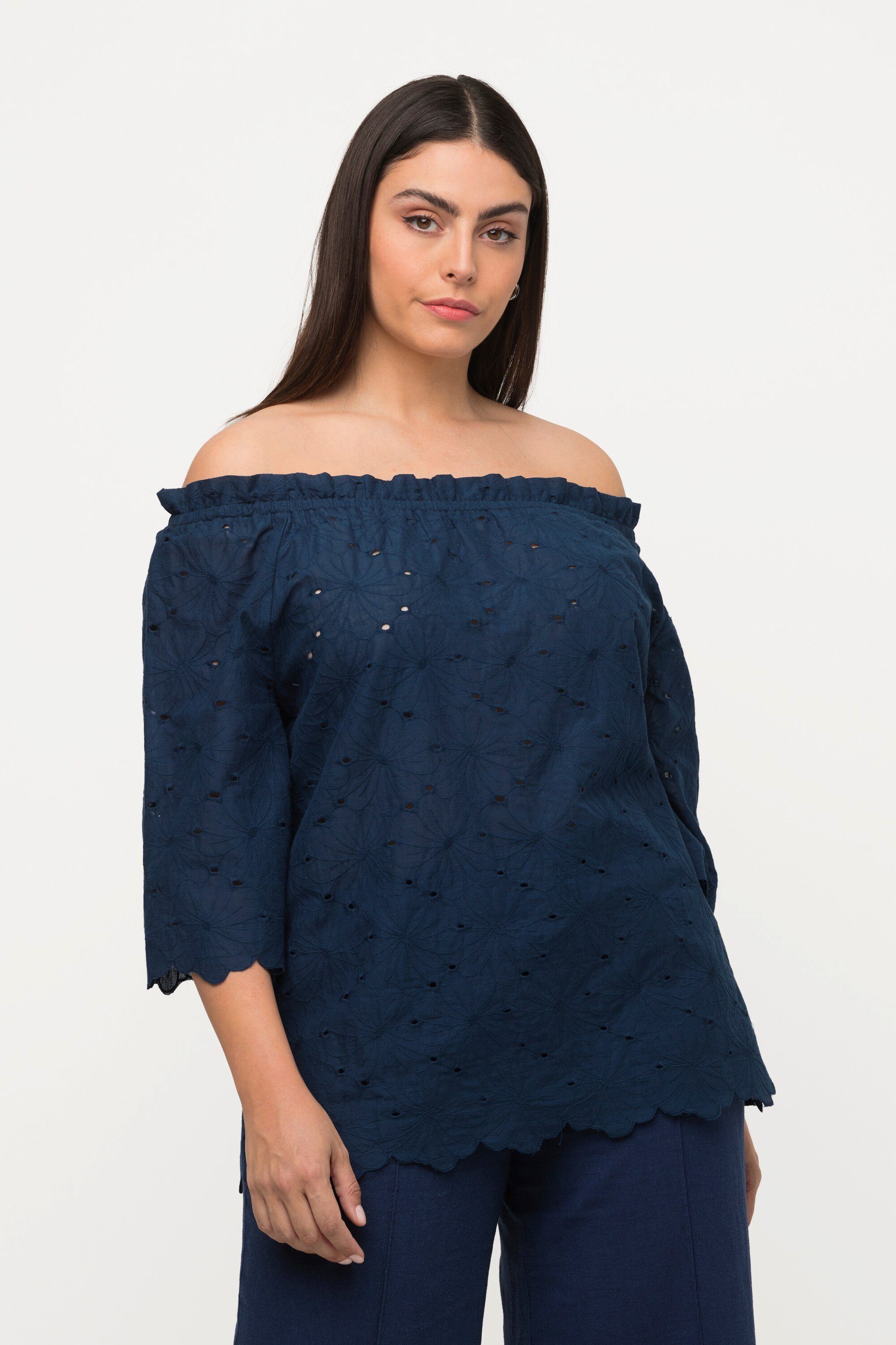 Ulla Popken Tunika Carmenbluse schulterfrei A-Linie Spitze Halbarm