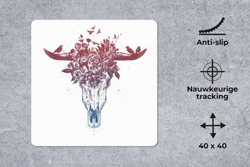 MuchoWow Gaming Mauspad Schädel - Natur - Vögel - Hörner (1-St), Mousepad mit Rutschfester Unterseite, Gaming, 40x40 cm, XXL, Großes