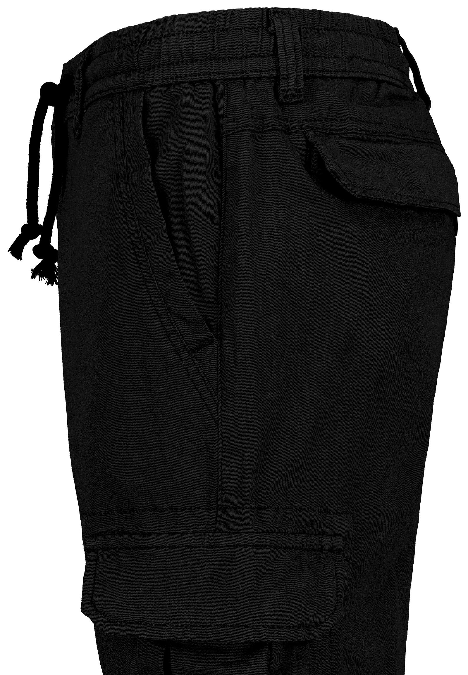 SUBLEVEL Cargohose mit elastischen Bündchen und Kordelzug für Herren Baumwolle Stretch Fit unifarben elastisch Reißverschluss