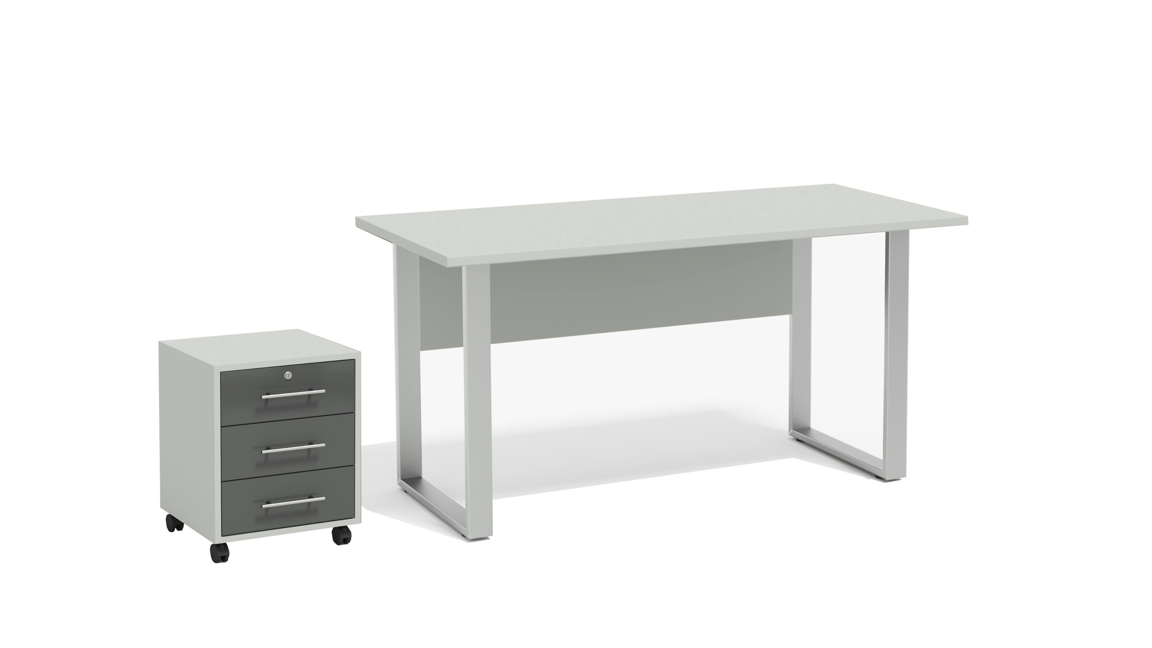 BMG Möbel Schreibtisch Rollcontainer Miniset 0 (Arbeitsplatz Set, ideal für Homeoffice geeignet), abschließbar auf Rollen, Made in Germany