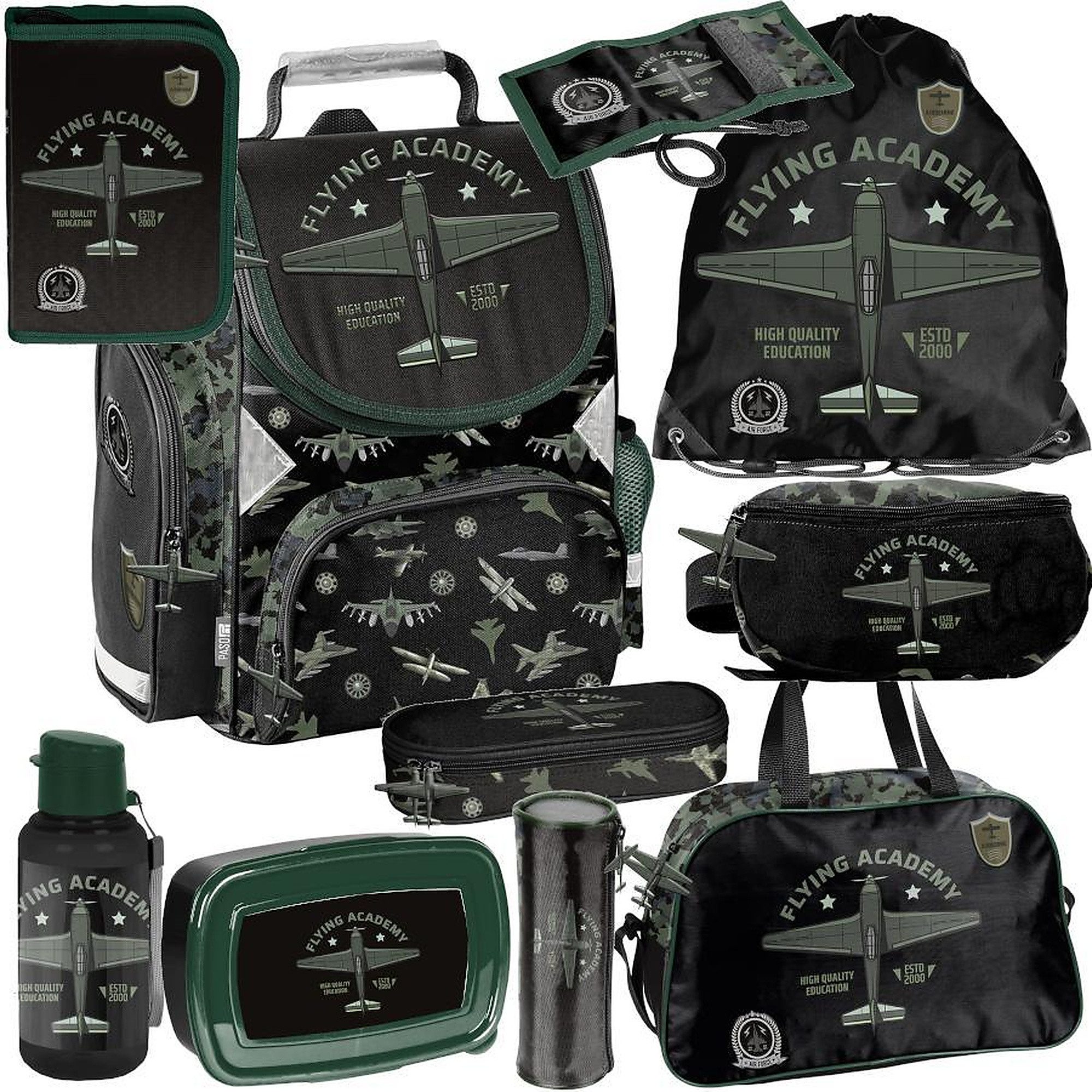 PASO Schulrucksack (Schulset, 10-tlg), Flugzeug, 10-tlg. Set