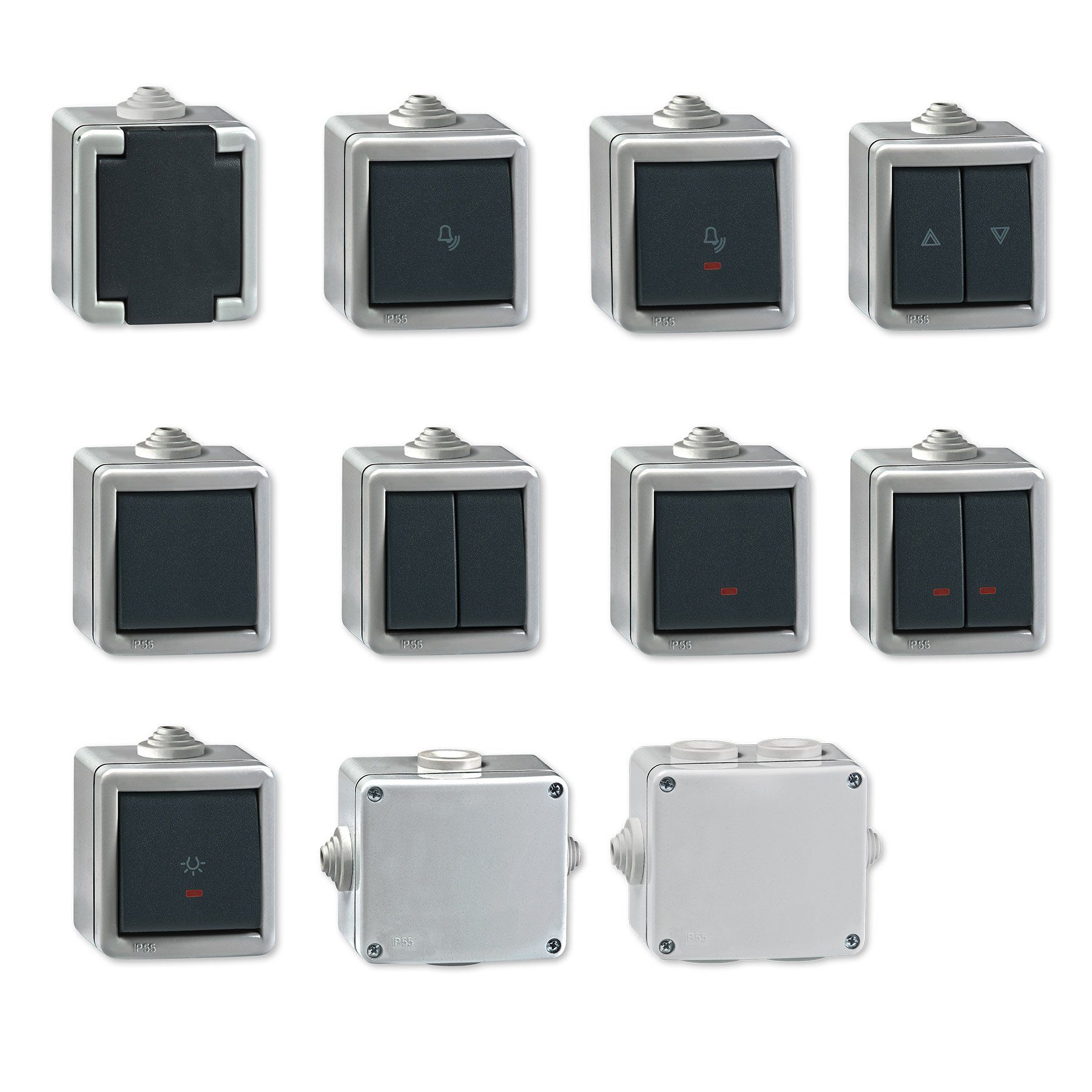 Aling Conel Lichtschalter Armor Line IP Ein/Aus Aufputz (Packung), 55 Schalter