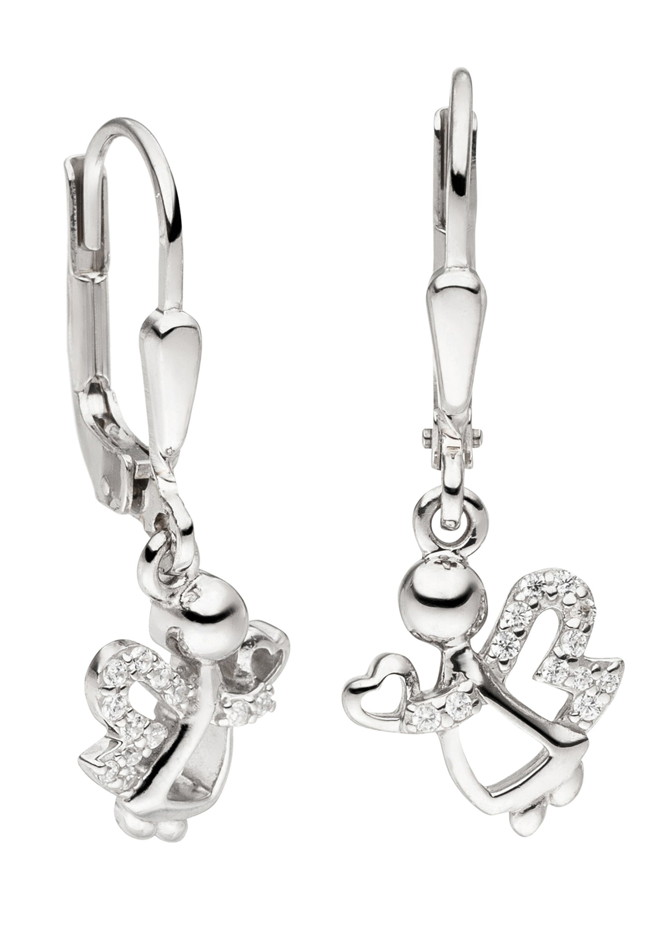 JOBO 925 Paar 24 Engel-Ohrringe mit Zirkonia, Silber Schutzengel rhodiniert Ohrhänger