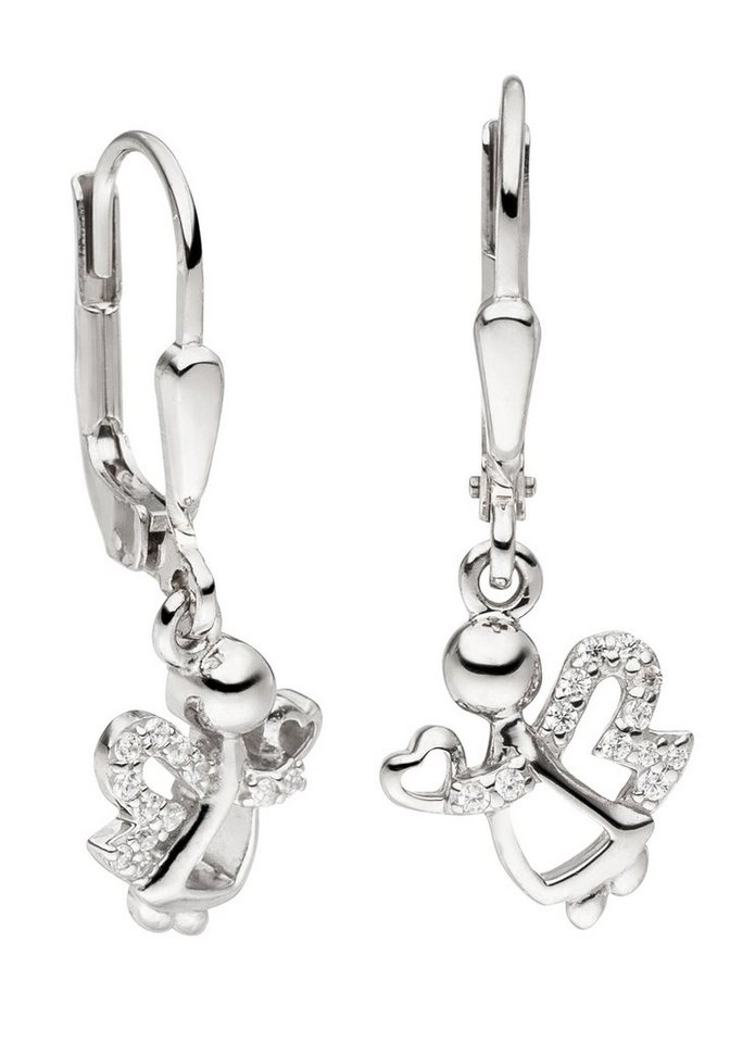 JOBO Paar Ohrhänger Engel-Ohrringe Schutzengel mit 24 Zirkonia, 925 Silber  rhodiniert