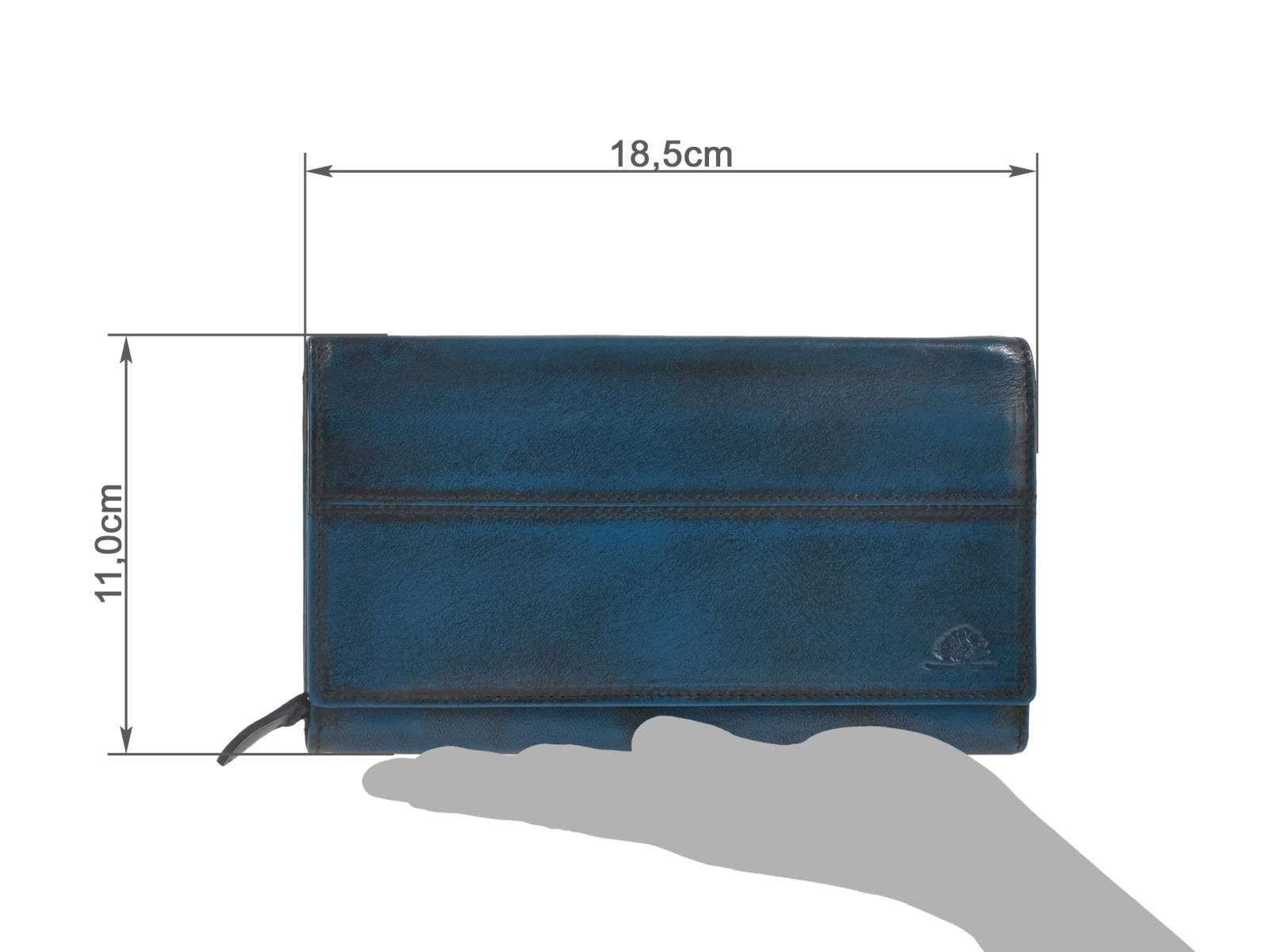 Greenburry Geldbörse "Destressed" Leder Portemonnaie Damen mit RFID Schutz, Querformat, Lederbörse, Portemonnaie, 18x11cm