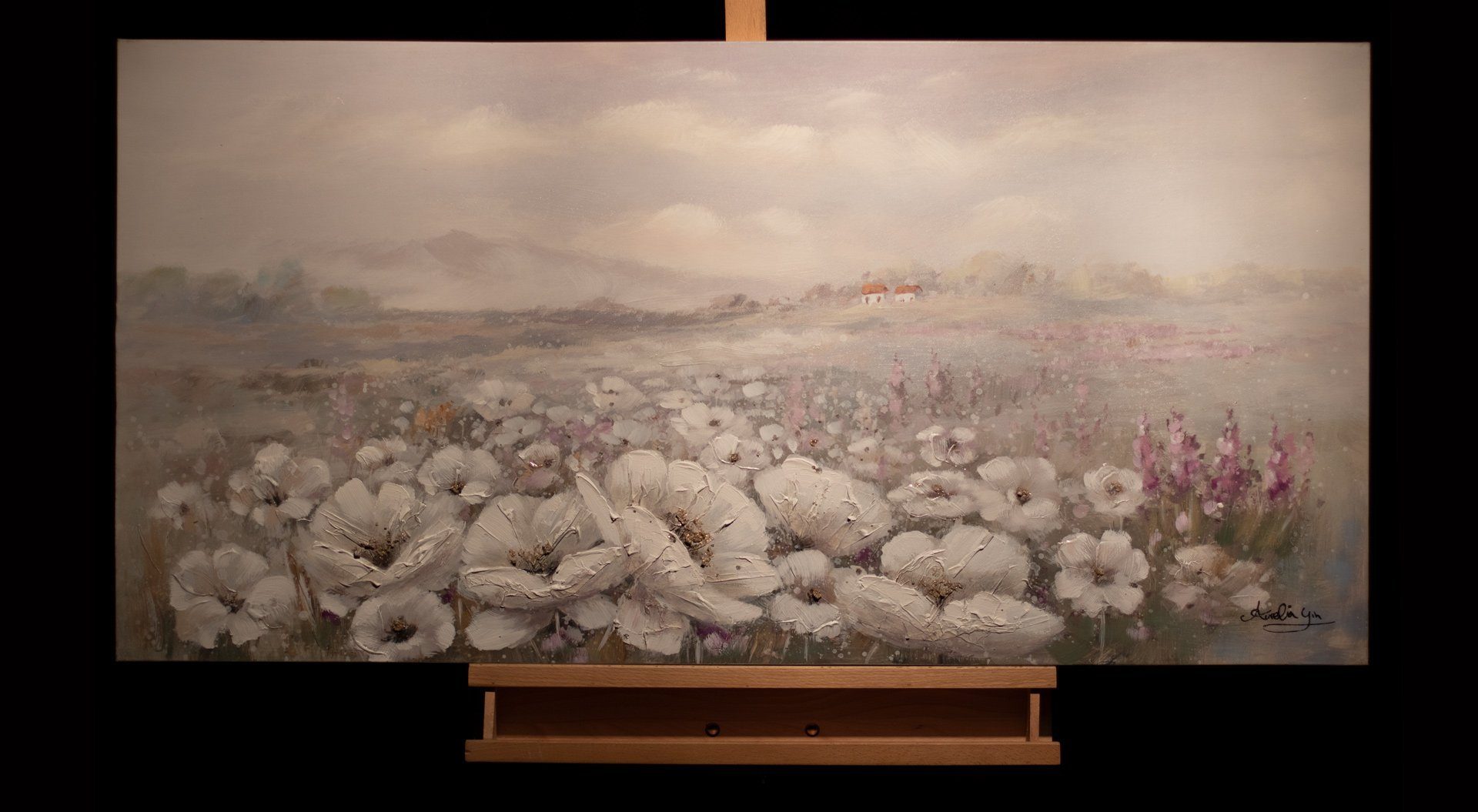 KUNSTLOFT Gemälde Field of 120x60 HANDGEMALT 100% Wohnzimmer Wandbild cm, Leinwandbild Scent
