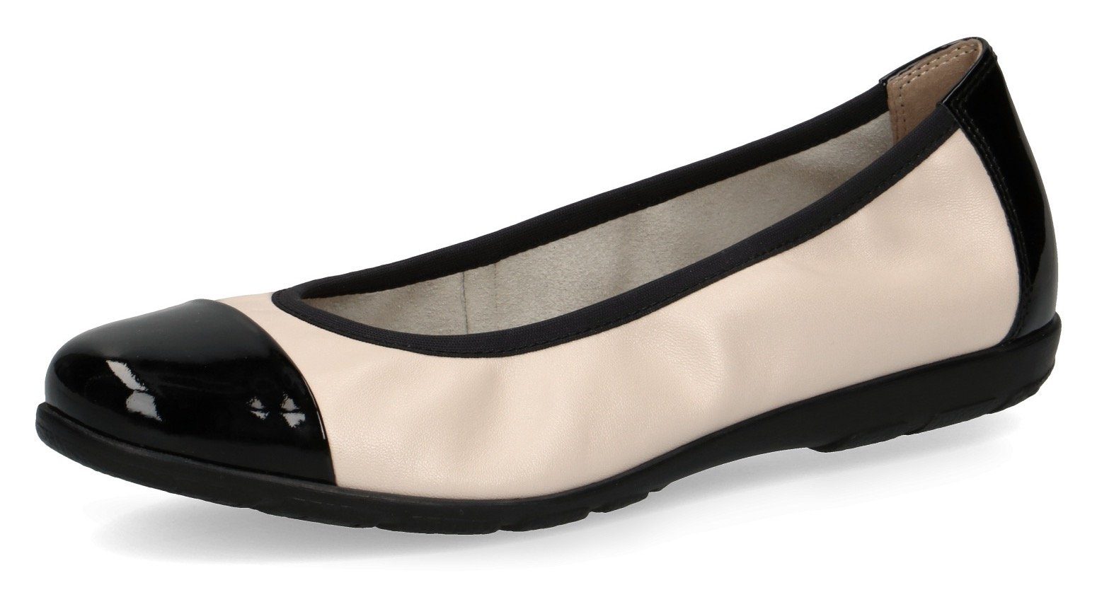 Caprice Ballerina mit Lack-Details creme-schwarz