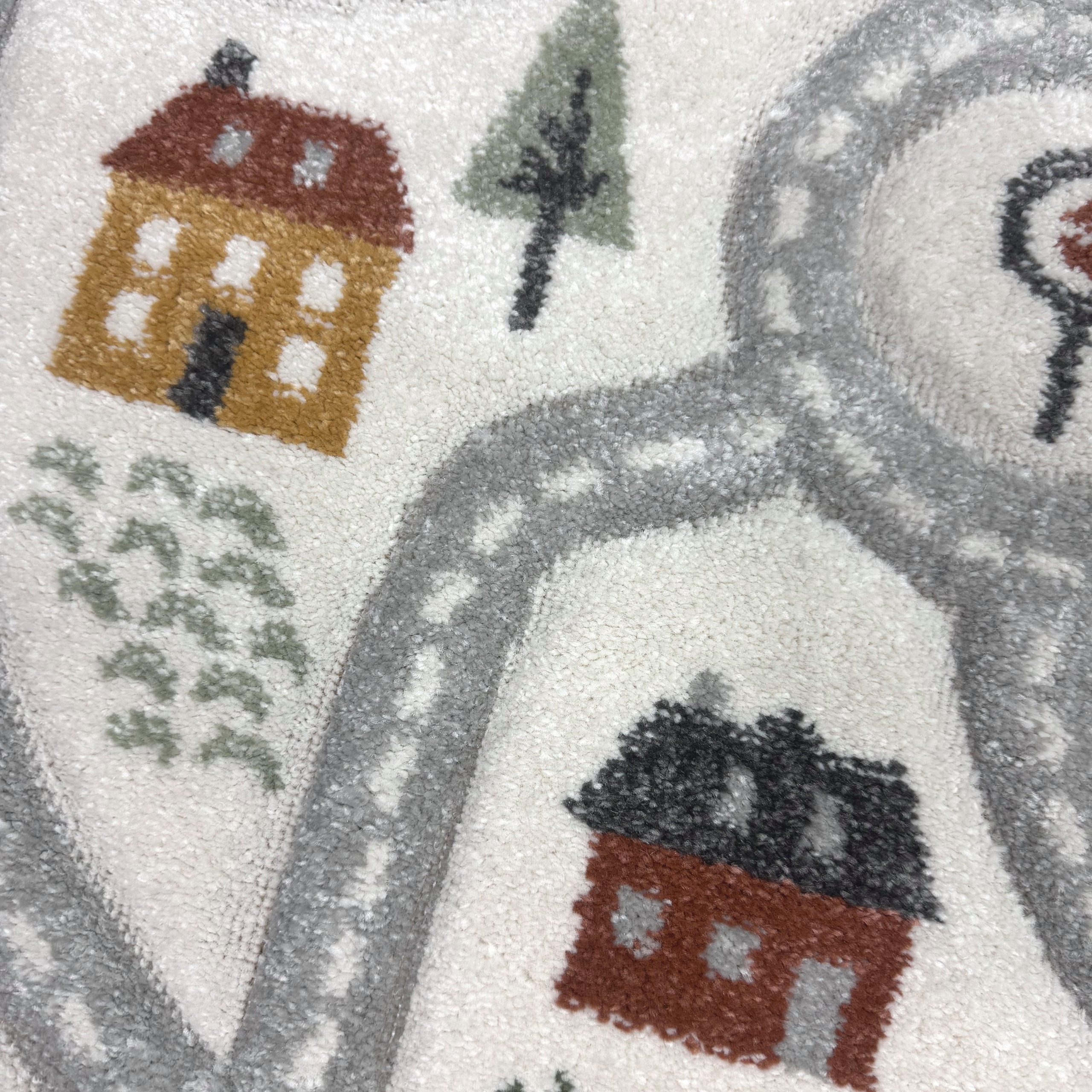 Carpetia Kinderteppich Runder Spielteppich mit Straßenmotiv Weich für Spielbereiche in creme, rund
