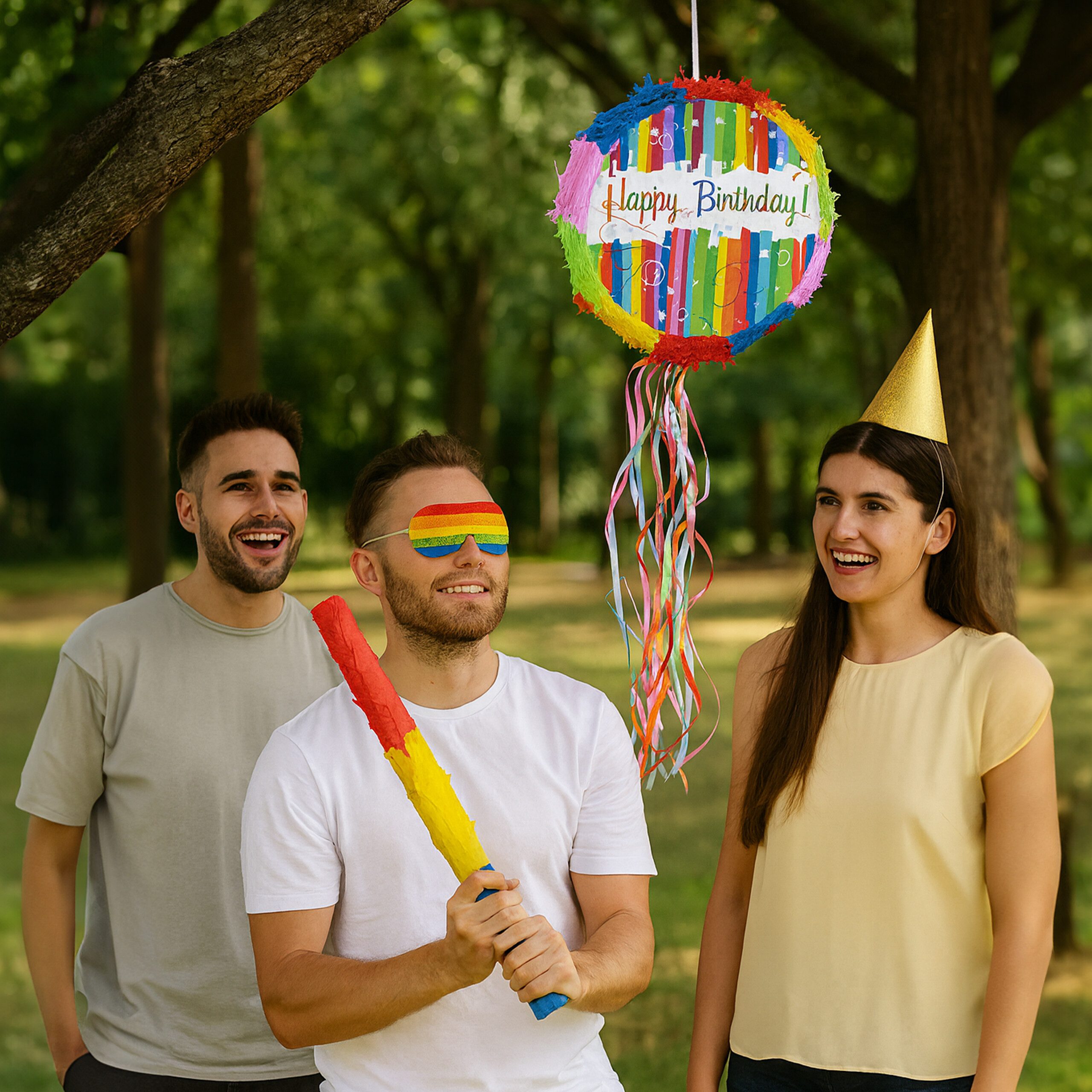 relaxdays Pinata Set Geburtstag mit Stab und Maske