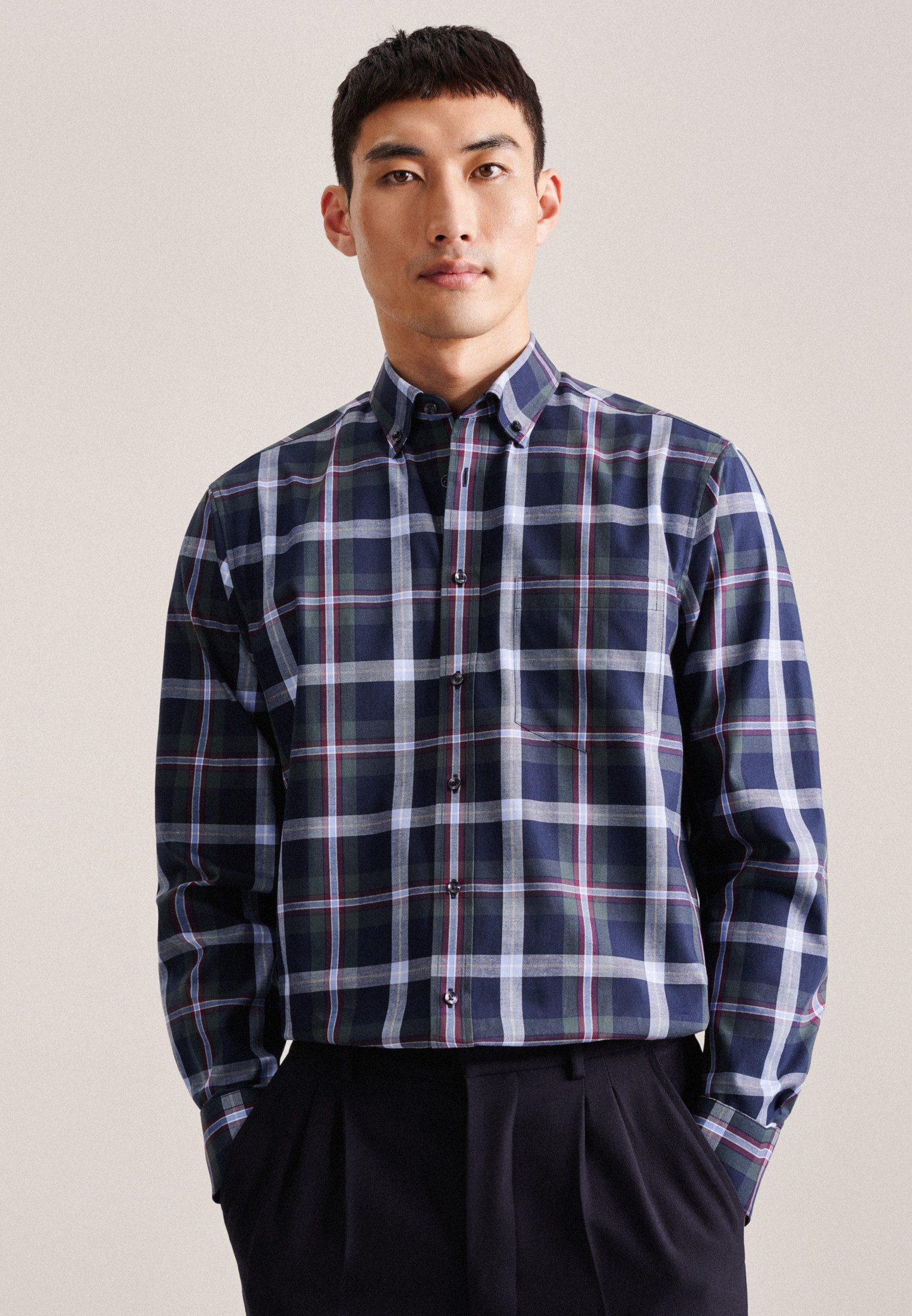 seidensticker Flanellhemd Regular Regular Langarm Button-Down-Kragen günstig online kaufen