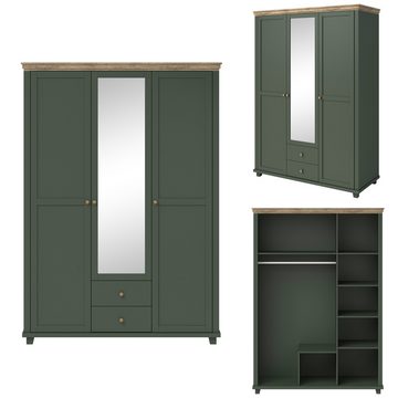 Lomadox Schlafzimmer-Set EPSOM-83, (Spar-Set, 4-St), Doppelbett Liegefläche 160x200 cm in grün mit Lefkas Eiche Nb.