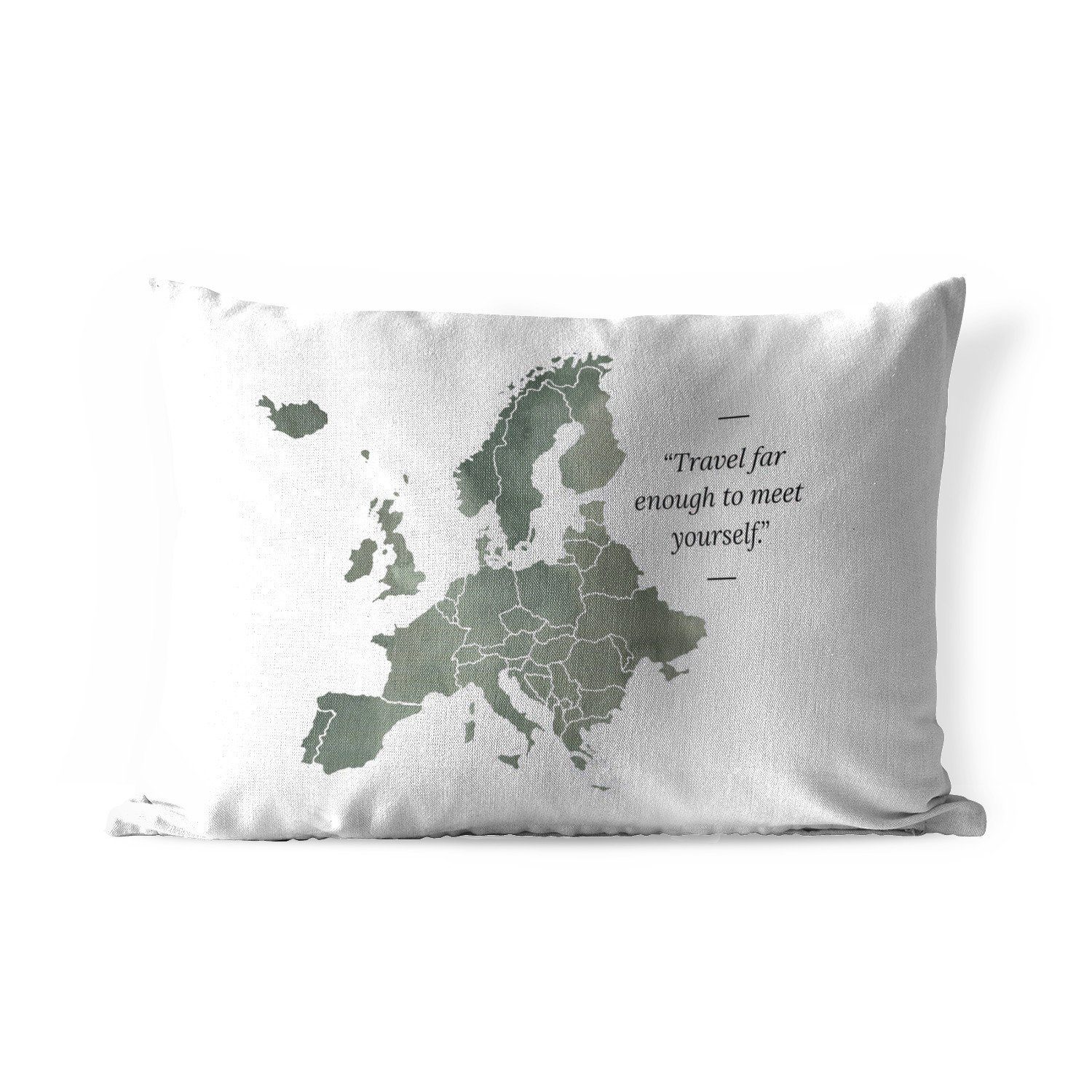 MuchoWow Dekokissen Karte Europa - Zitate - Grau, Outdoor-Dekorationskissen, Polyester, Dekokissenbezug, Kissenhülle