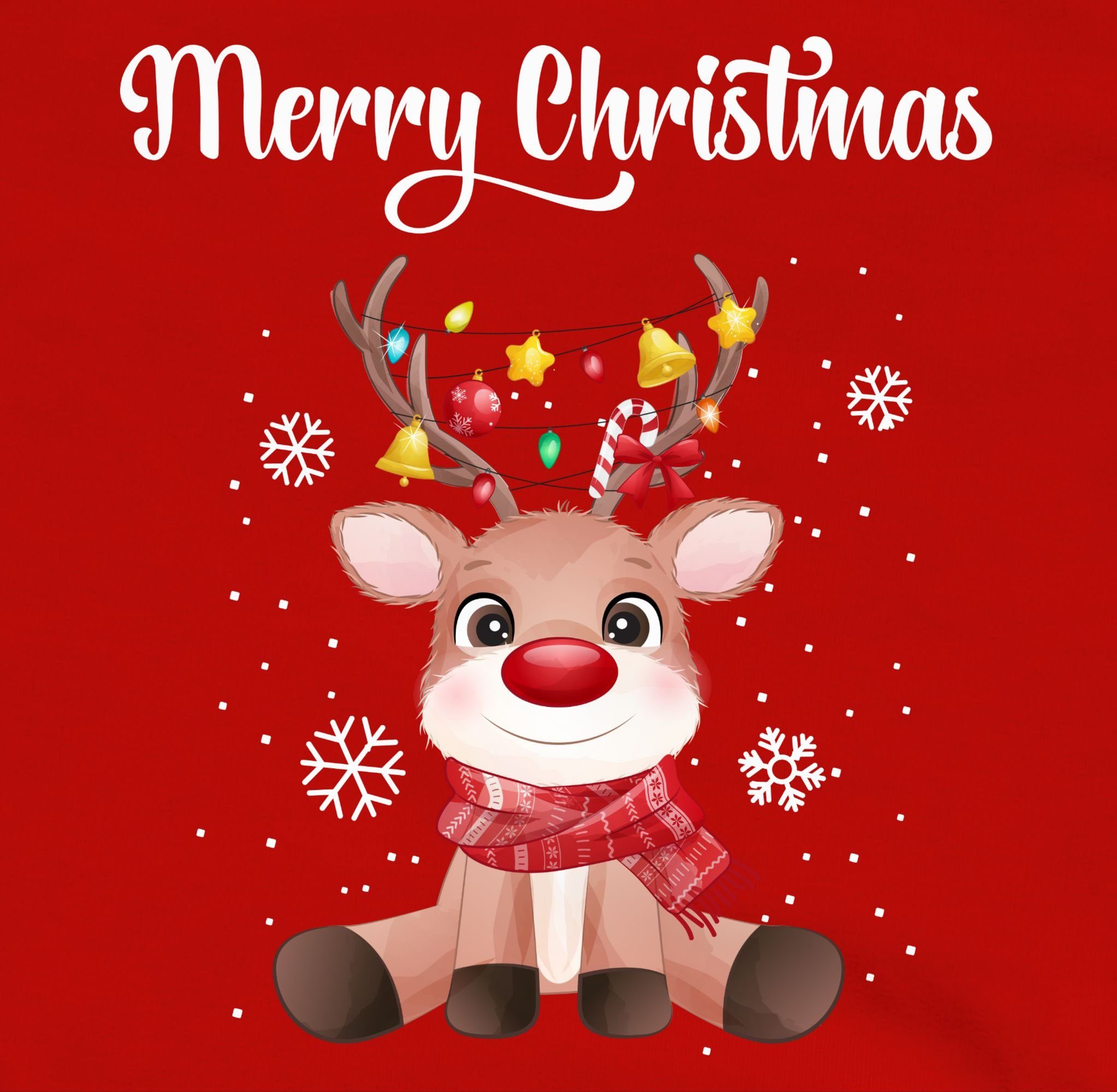 Shirtracer Kleidung mit süßes Rentier Rot Christmas Merry Weihnachten Kinder Sweatshirt Lichterkette - 1