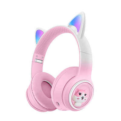 KINSI Kinder-Kopfhörer, Katzenohren-Kopfhörer für Mädchen Kinder-Kopfhörer (Drahtloses Bluetooth, Farbige LEDs, eingebautes Mikrofon, FM, Наушники)