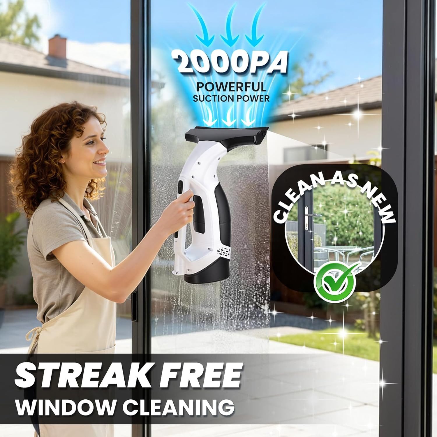 Luckice Fenstersauger Fensterputzroboter Akku-Fenstersauger Kabelloser Fenstersauger Set, (mit 150 ml Wassertank und 280mm Schaber) Geeignet für Glastüren, Fenster, Arbeitsplatten und Autoglas