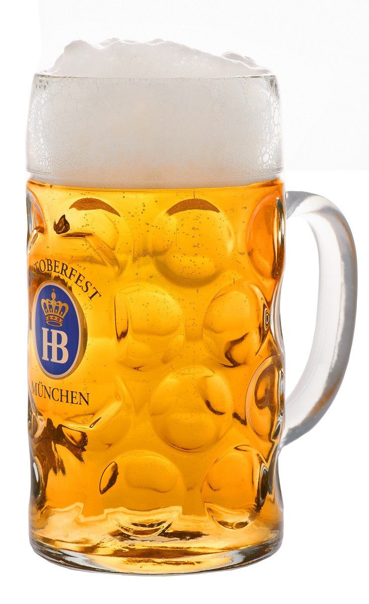 Hofbräuhaus München Bierglas Glaskrug, Bierkrug, Maßkrug "Isarseidel Oktoberfest", 1000 ml, Glas