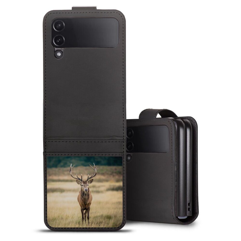DeinDesign Handyhülle Hirsch Wald Wiese König des Waldes, Samsung Galaxy Z Flip 4 Hülle Handy Flip Case Wallet Cover