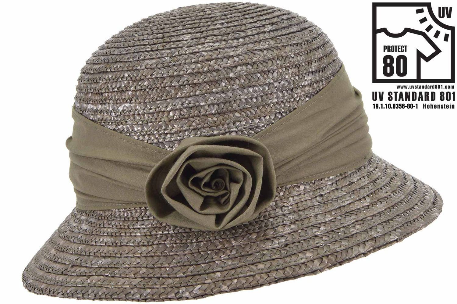 Seeberger Strohhut Elegante Glockenhut mit Blume & UV-Schutz 80