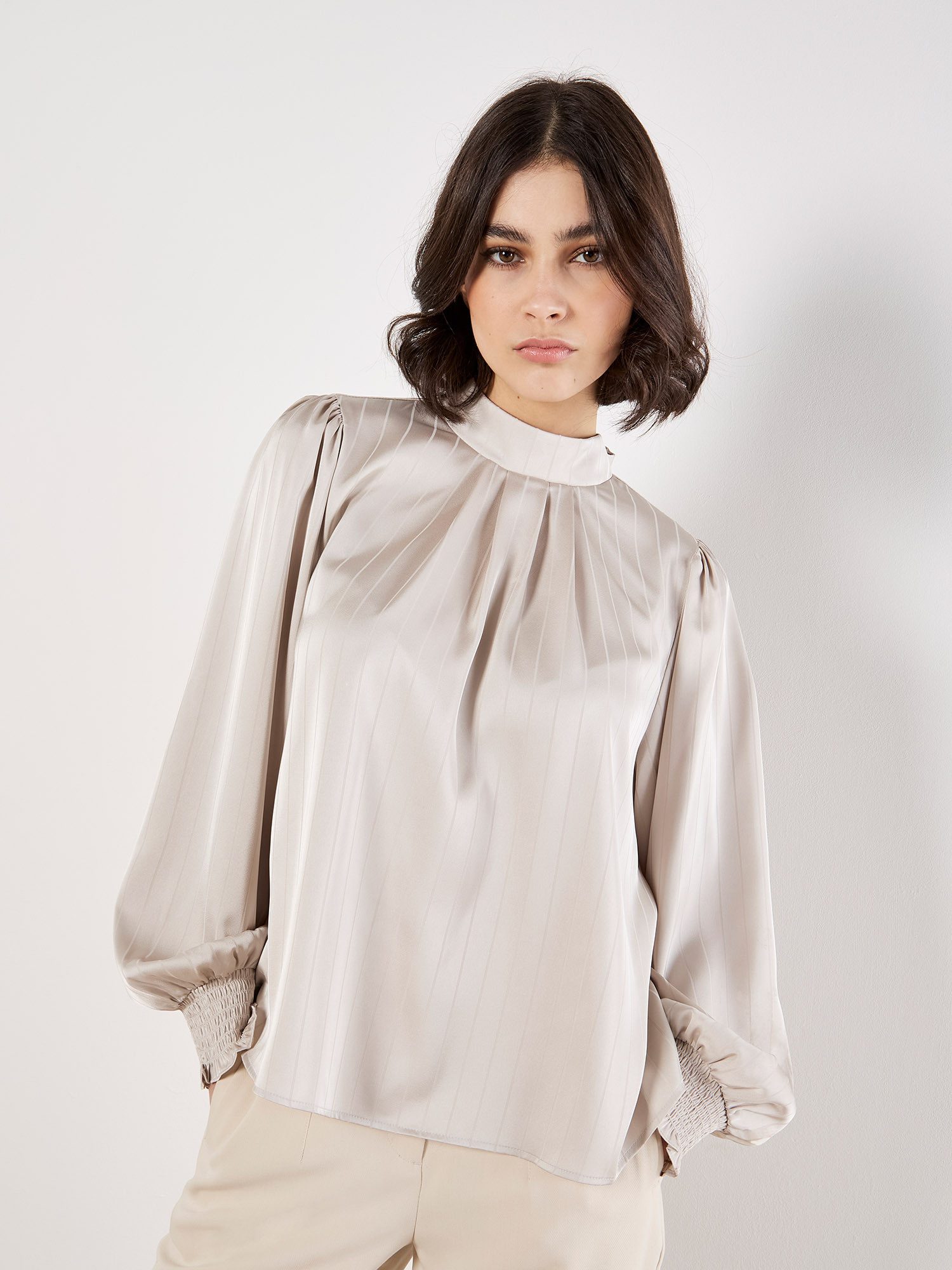 Satinbluse Strukturstreifen-Bluse