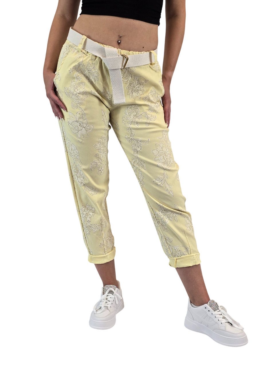 Jogger Pants Damen Joggpants mit edlem Blumen-Muster und Stretch-Komfort